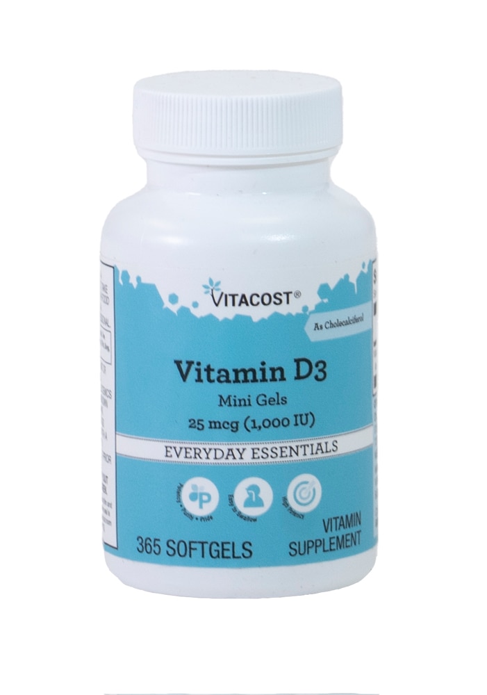 Vitamin D3 Mini Gels -- 25 mcg - 365 Softgels (Мягкие капсулы) Vitacost