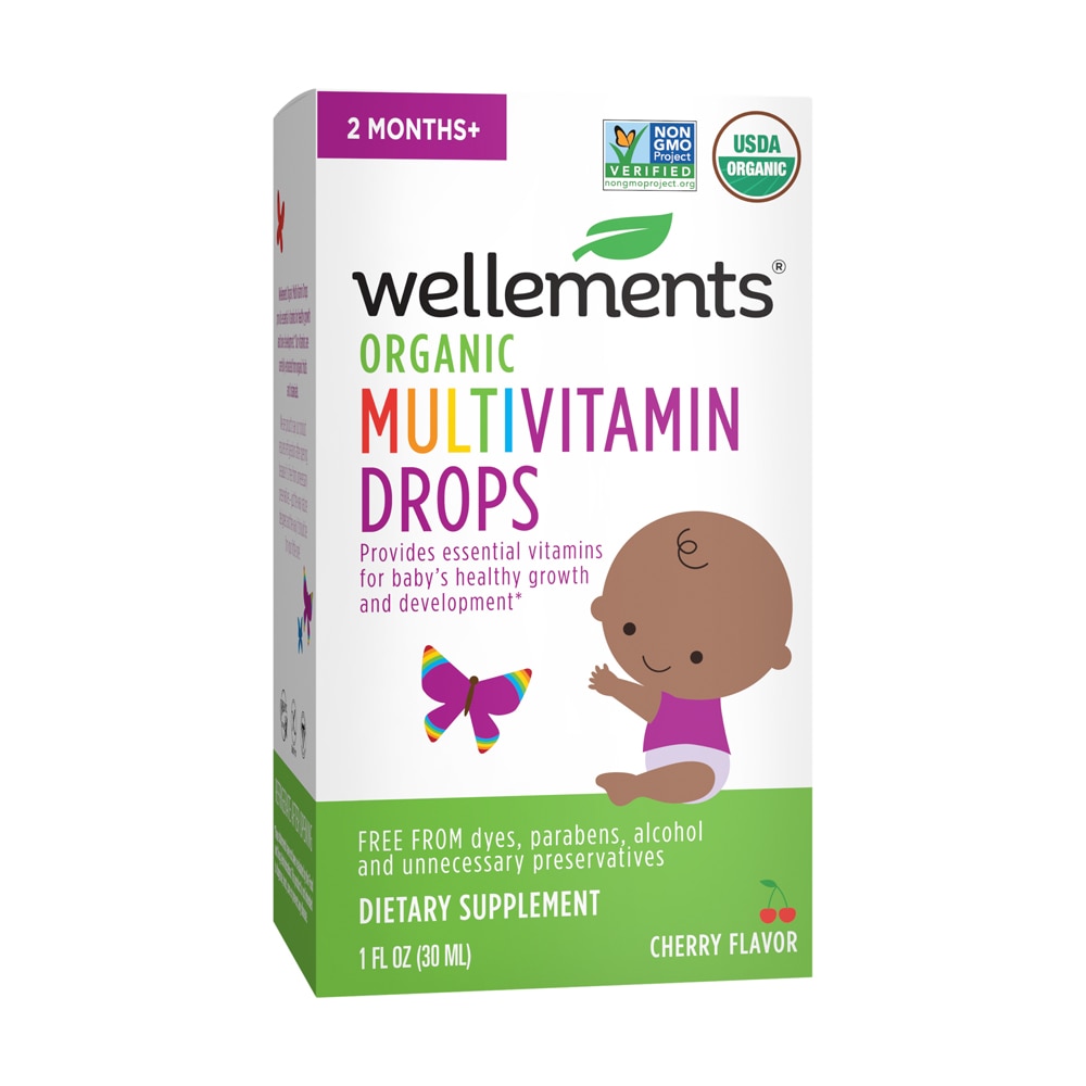 Organic Multivitamin Drops (Капли) Cherry -- 1 fl oz (Жидкие унции) Wellements