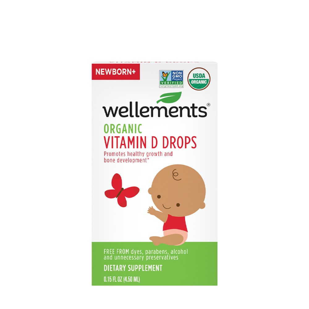 Органические капли витамина D для детей — 0,15 жидких унций Wellements