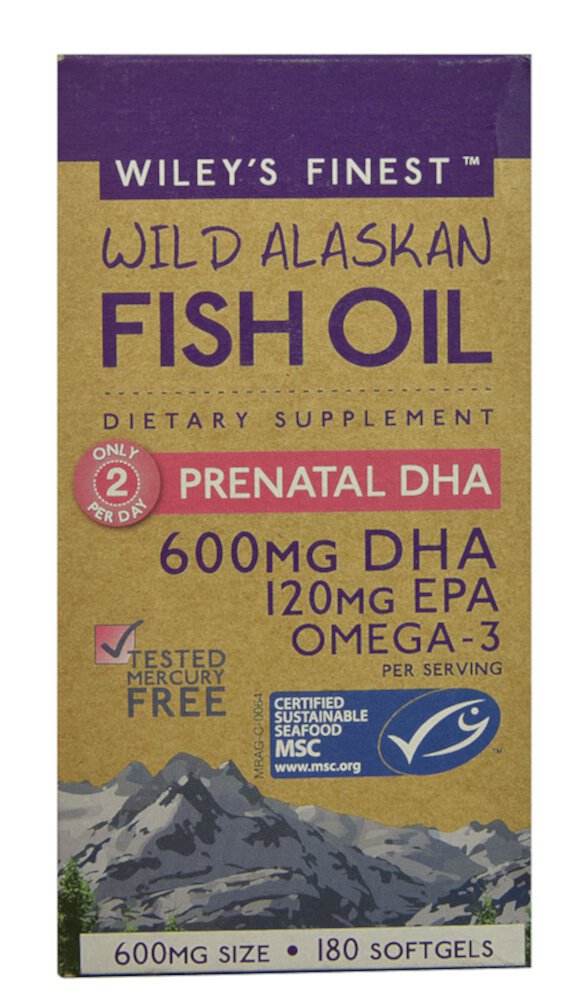 Wiley's Finest Wild Alaskan Fish Oil Prenatal DHA - 600 мг - 180 мягких желатиновых капсул Wiley's Finest