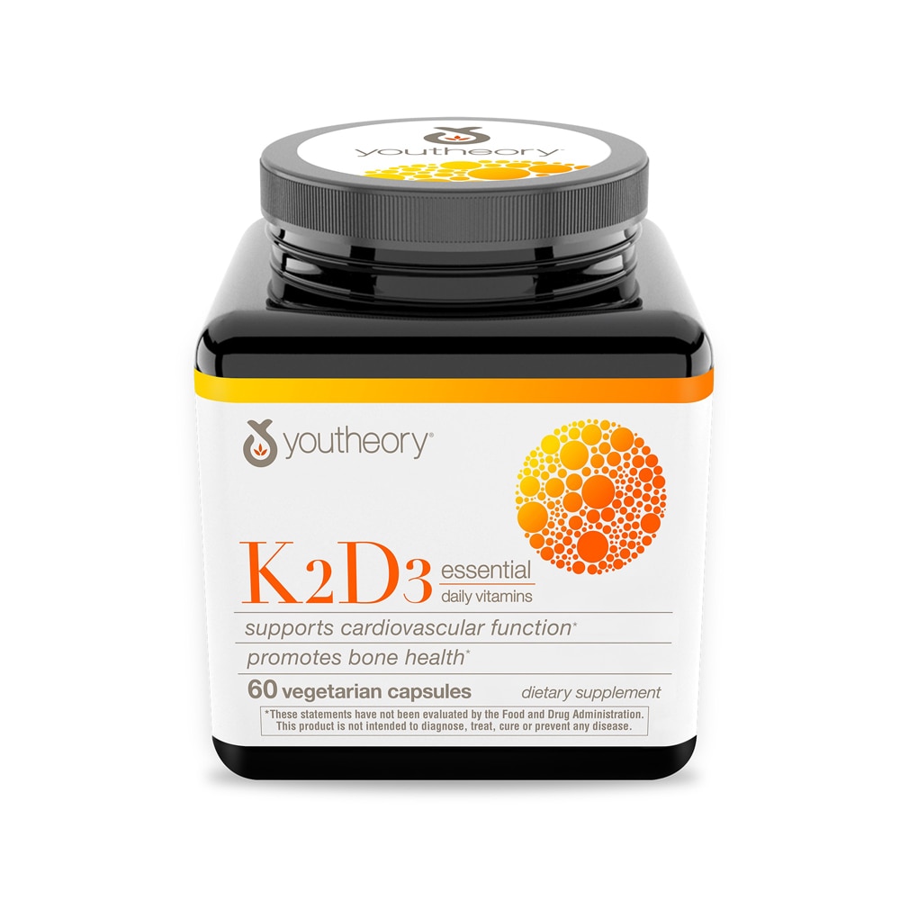 K2 D3 Essential Daily Vitamins - 60 Вегетарианских Капсул - Youtheory Youtheory