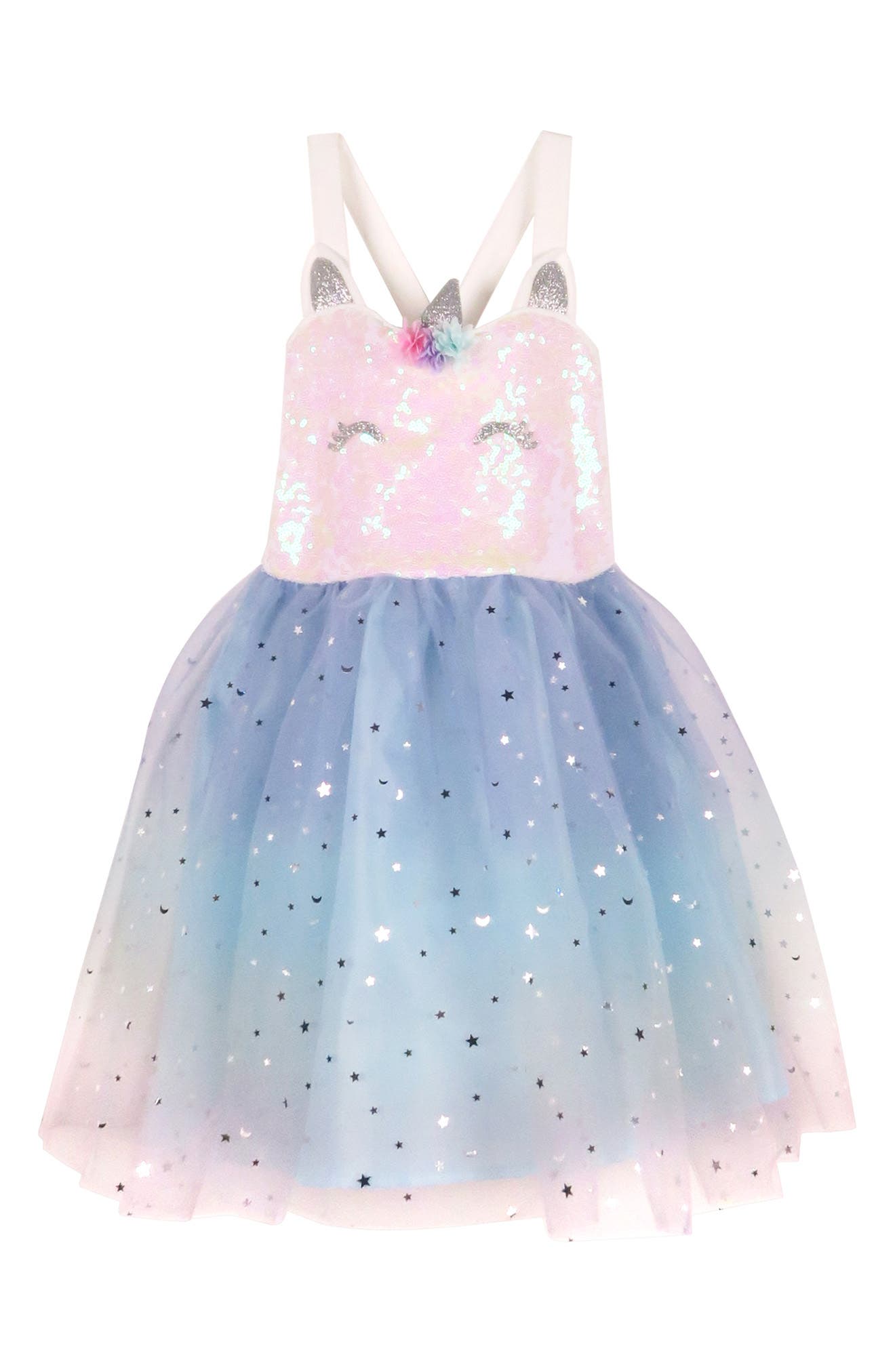 Kids' Unicorn Sequin Foil Ombrè Mesh Dress Zunie