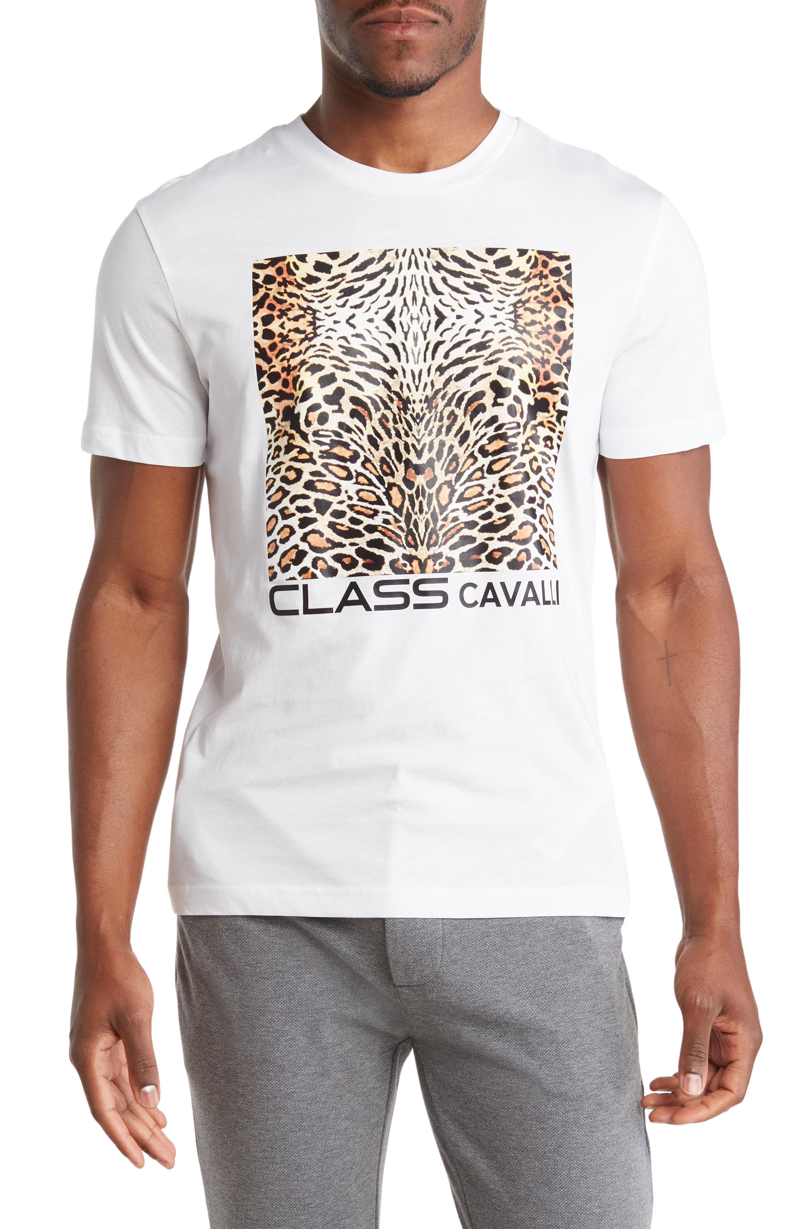 Футболка с леопардовым принтом и логотипом CLASS CAVALLI