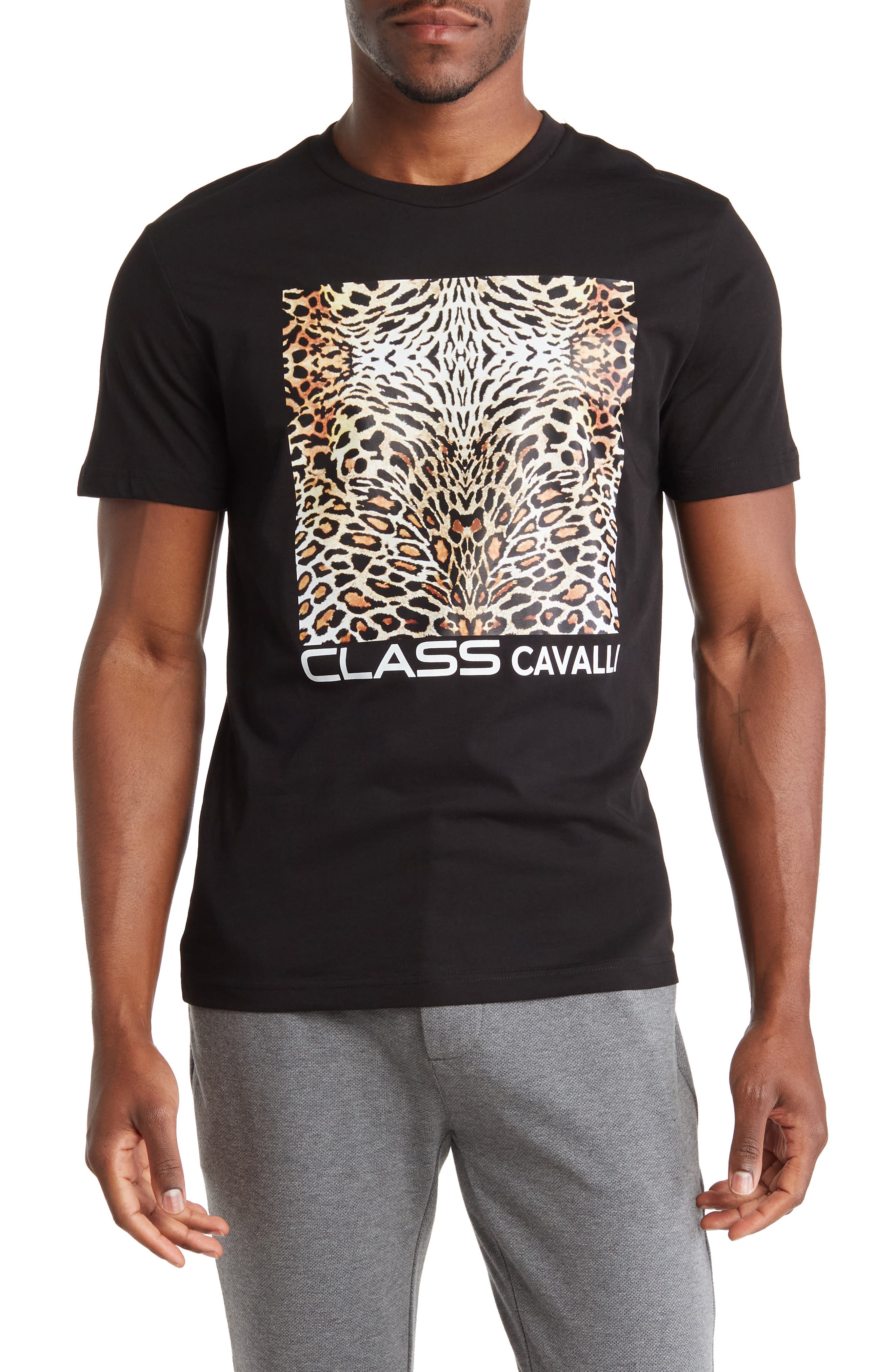 Футболка с леопардовым принтом и логотипом CLASS CAVALLI
