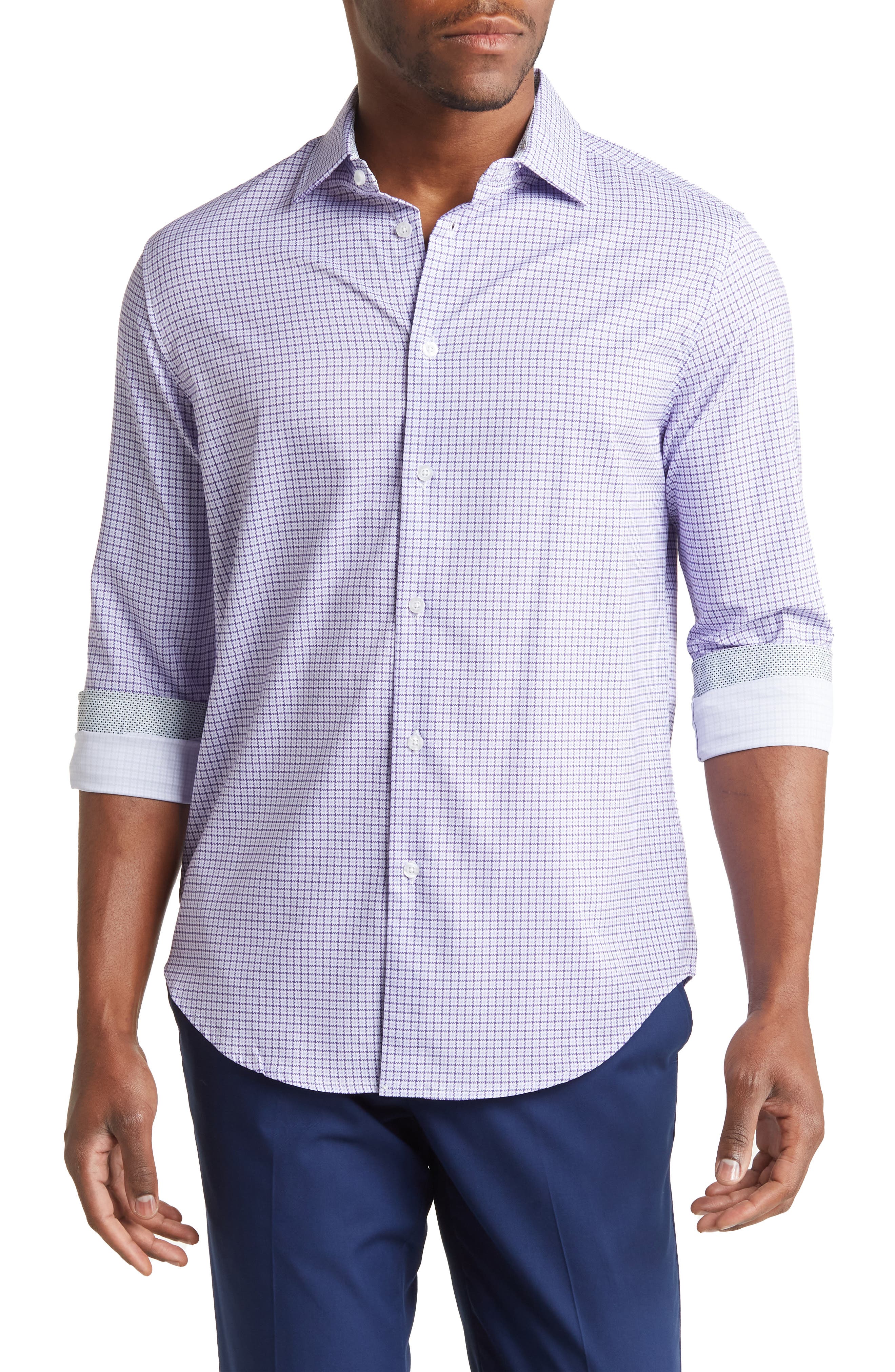 Slim Fit 4-Way Stretch Long Sleeve Button-Up Shirt Report Collection
