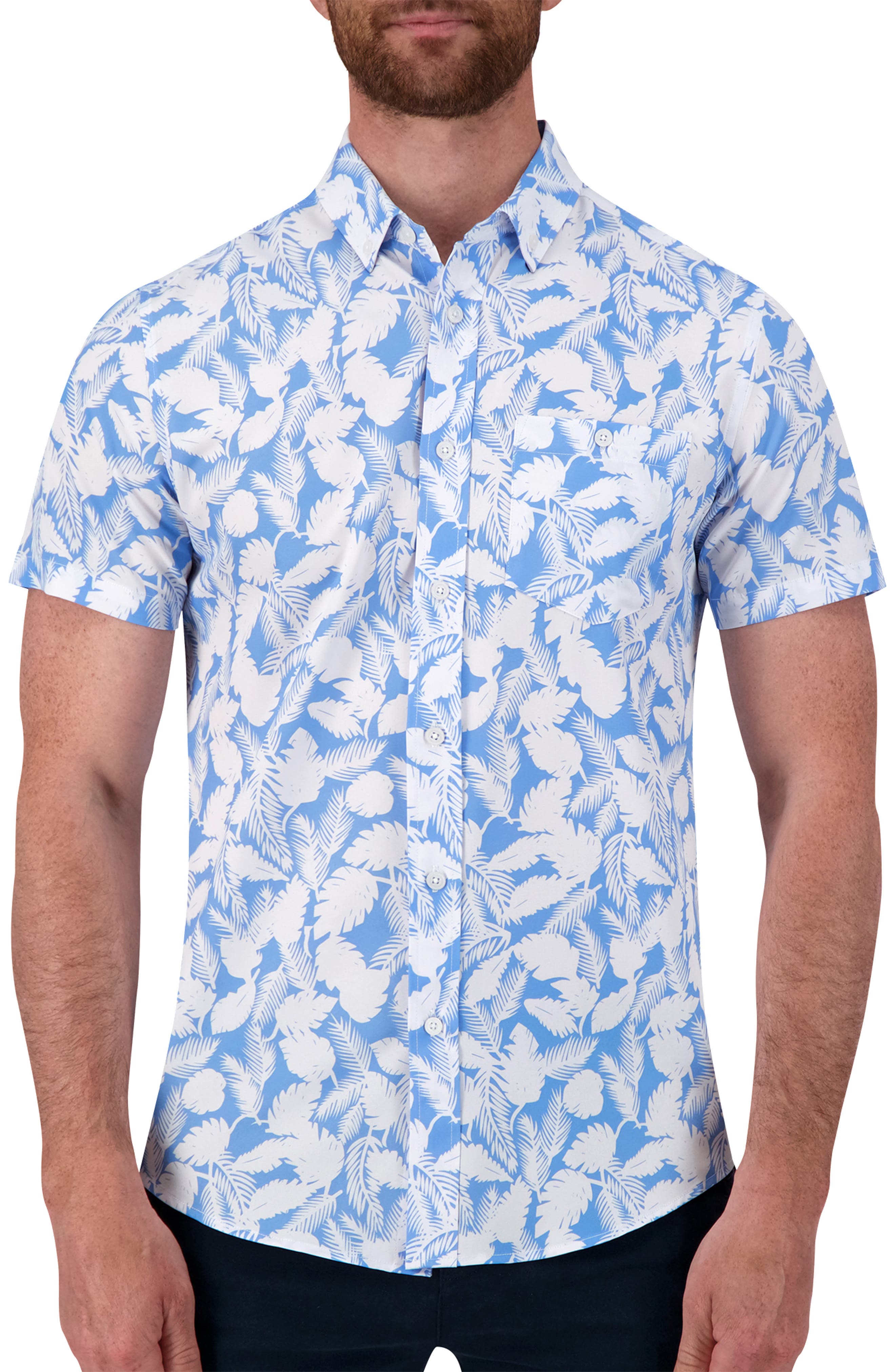 Рубашка с короткими рукавами стрейч в 4 направлениях с пальмовым принтом Report Collection