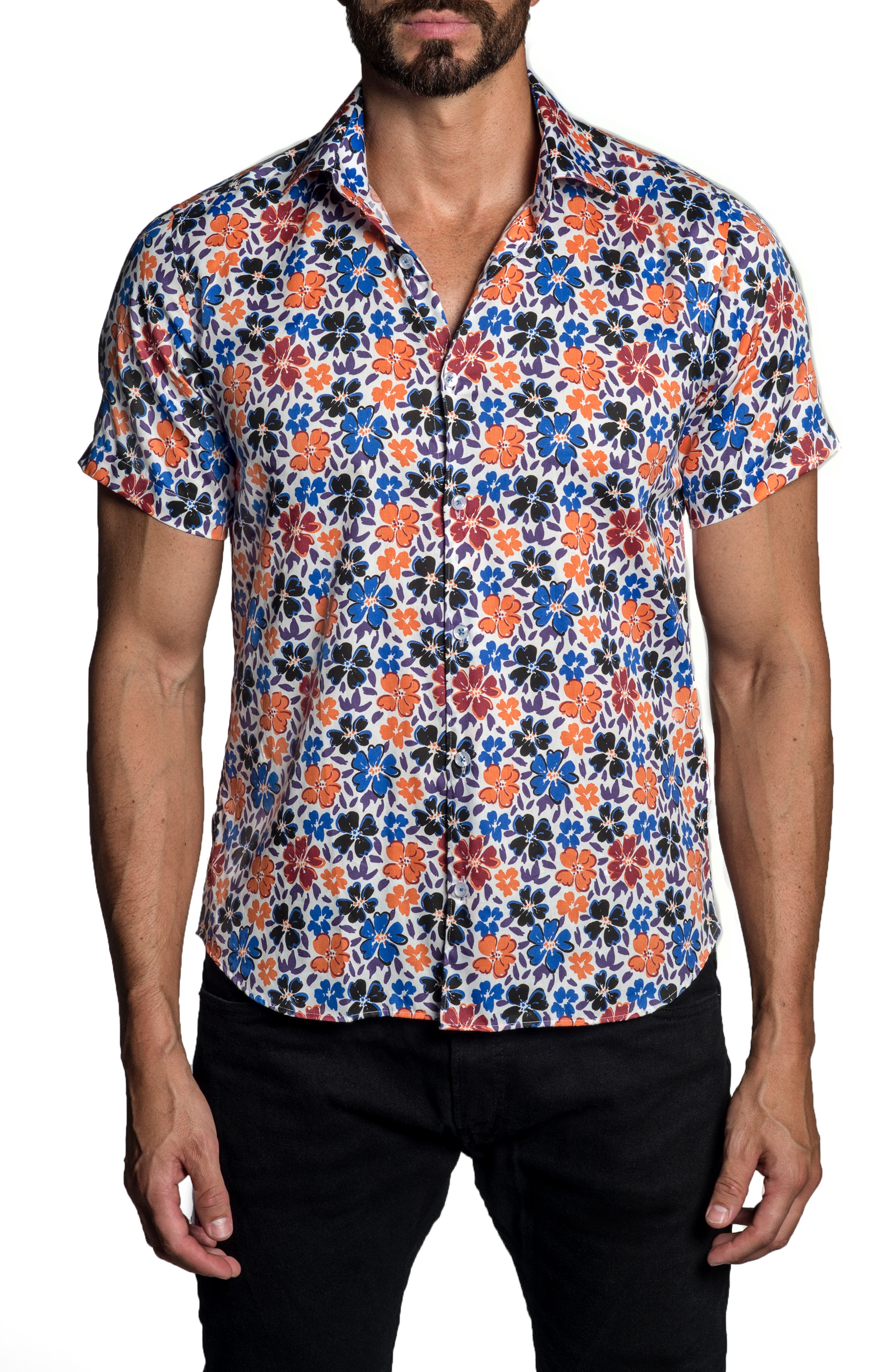 Trim Fit Floral Print Short Sleeve Button-Up Shirt Jared Lang