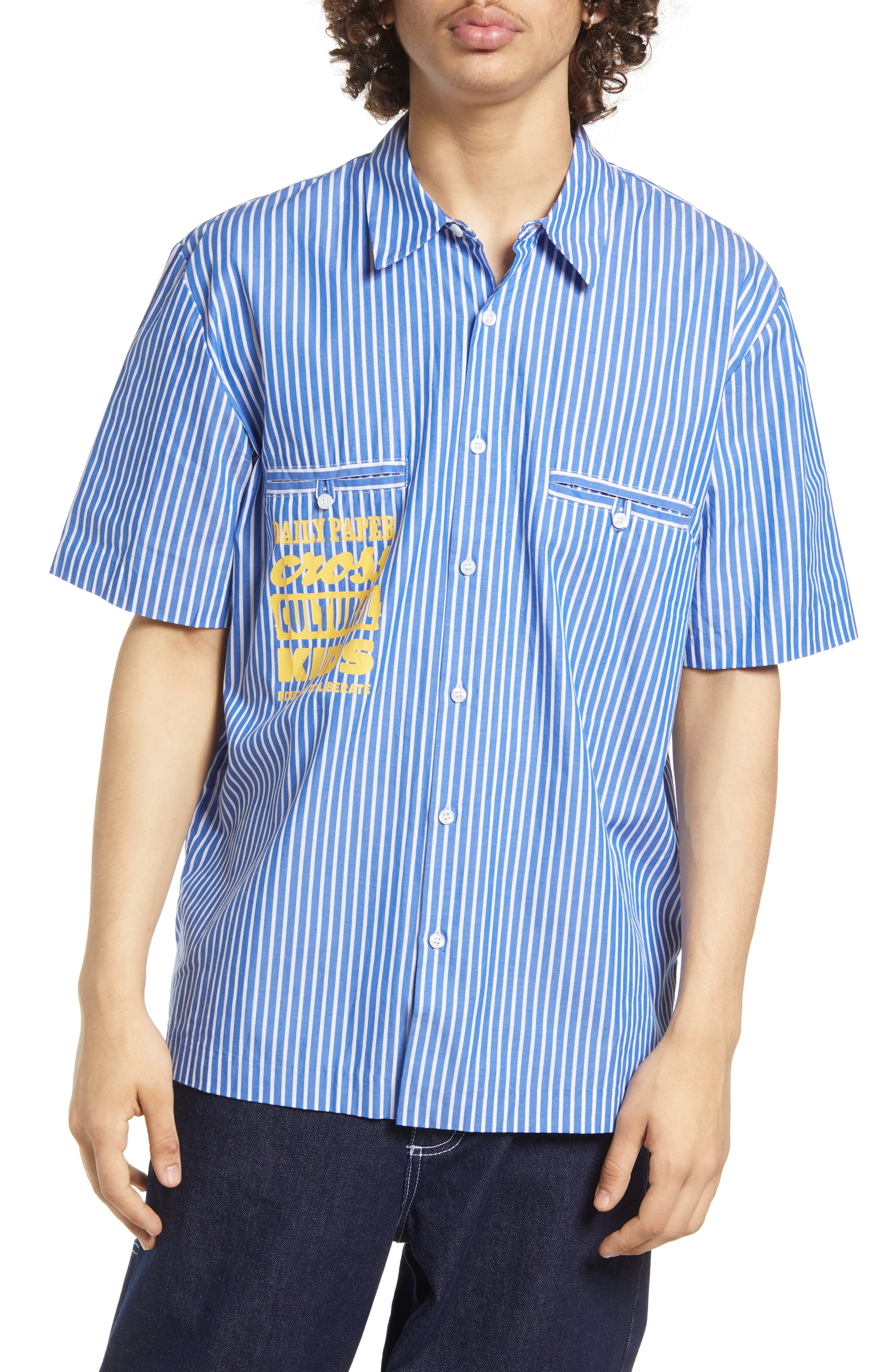 Masin Stripe Short Sleeve Button-Up Shirt DAILY PAPER