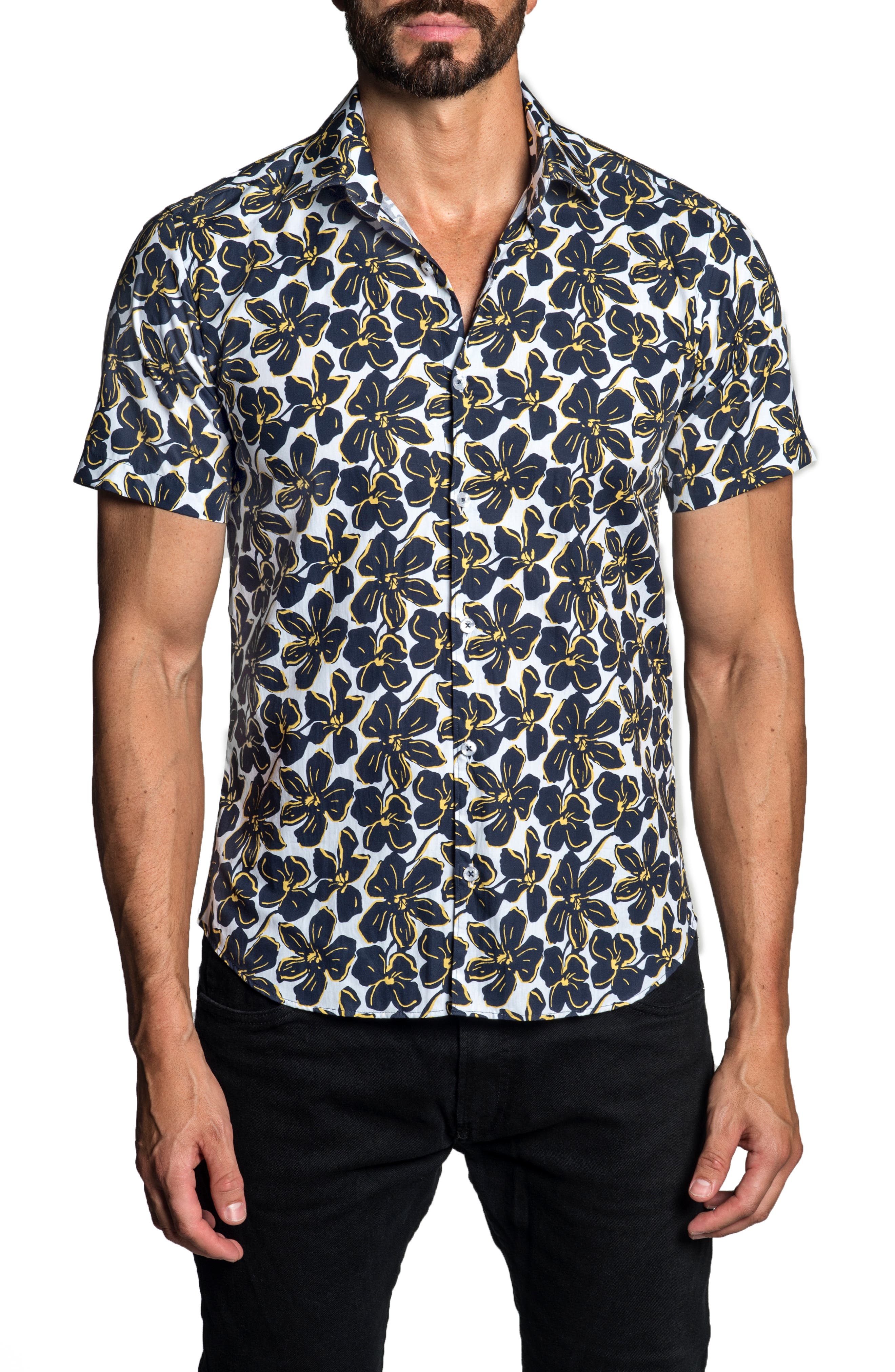 Рубашка на пуговицах с коротким рукавом и цветочным принтом Trim Fit Jared Lang