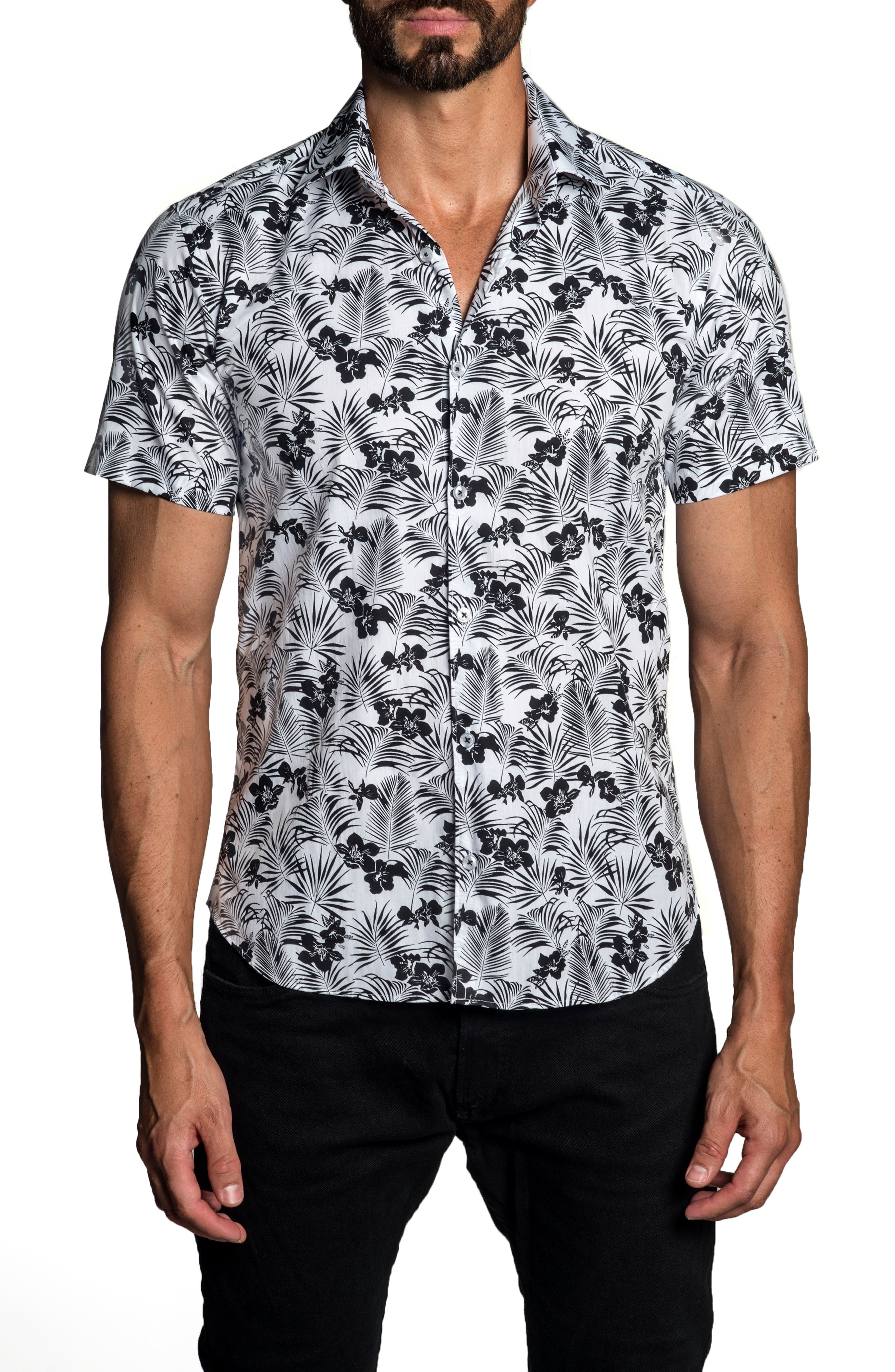 Рубашка на пуговицах с коротким рукавом и тропическим принтом Trim Fit Jared Lang