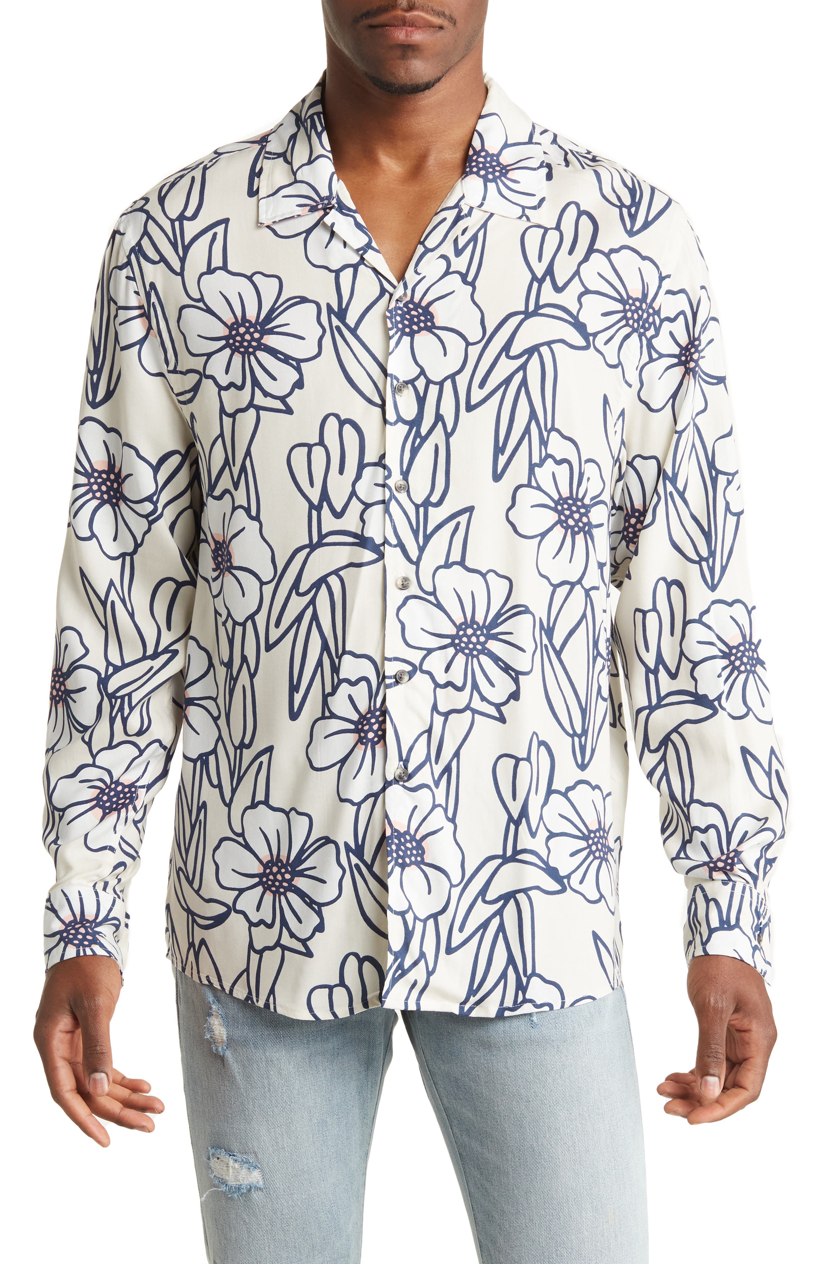 Coastal Floral Print Button-Up Shirt Sovereign Code