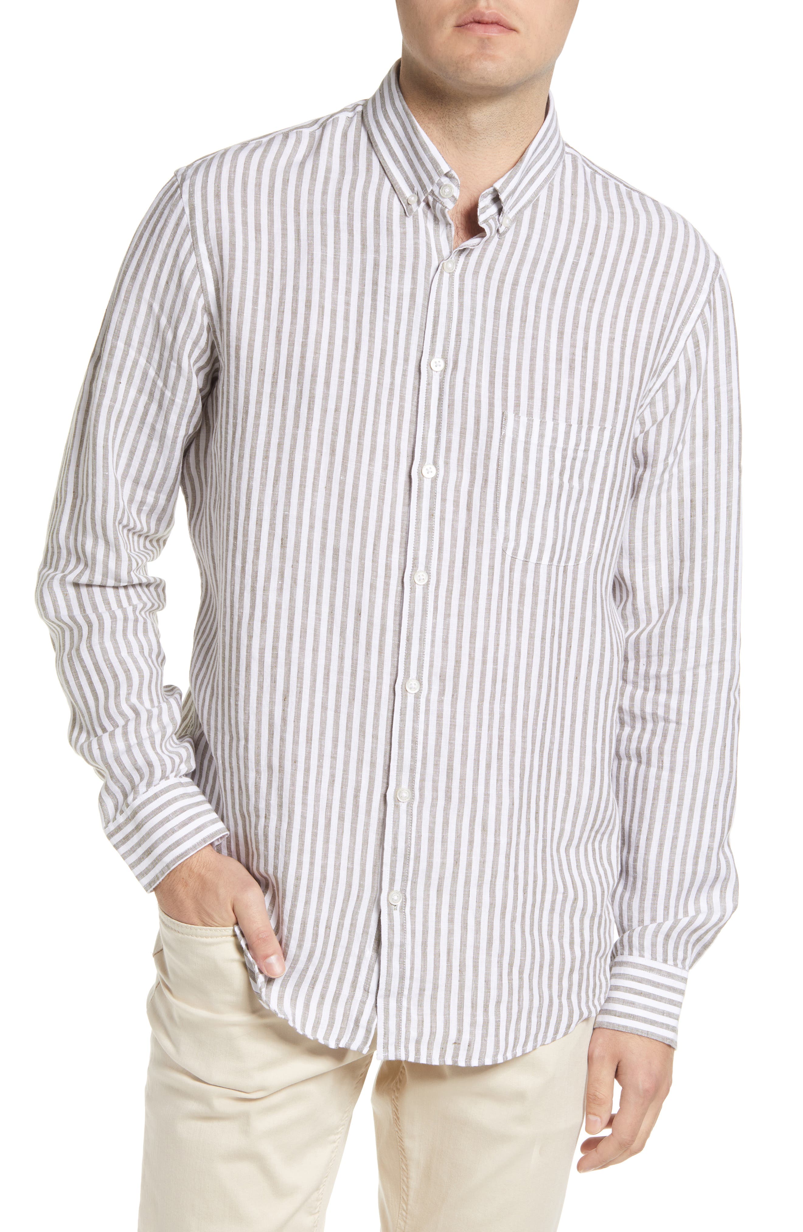 Men's Daniel Stripe Linen Button-Up Shirt Brax