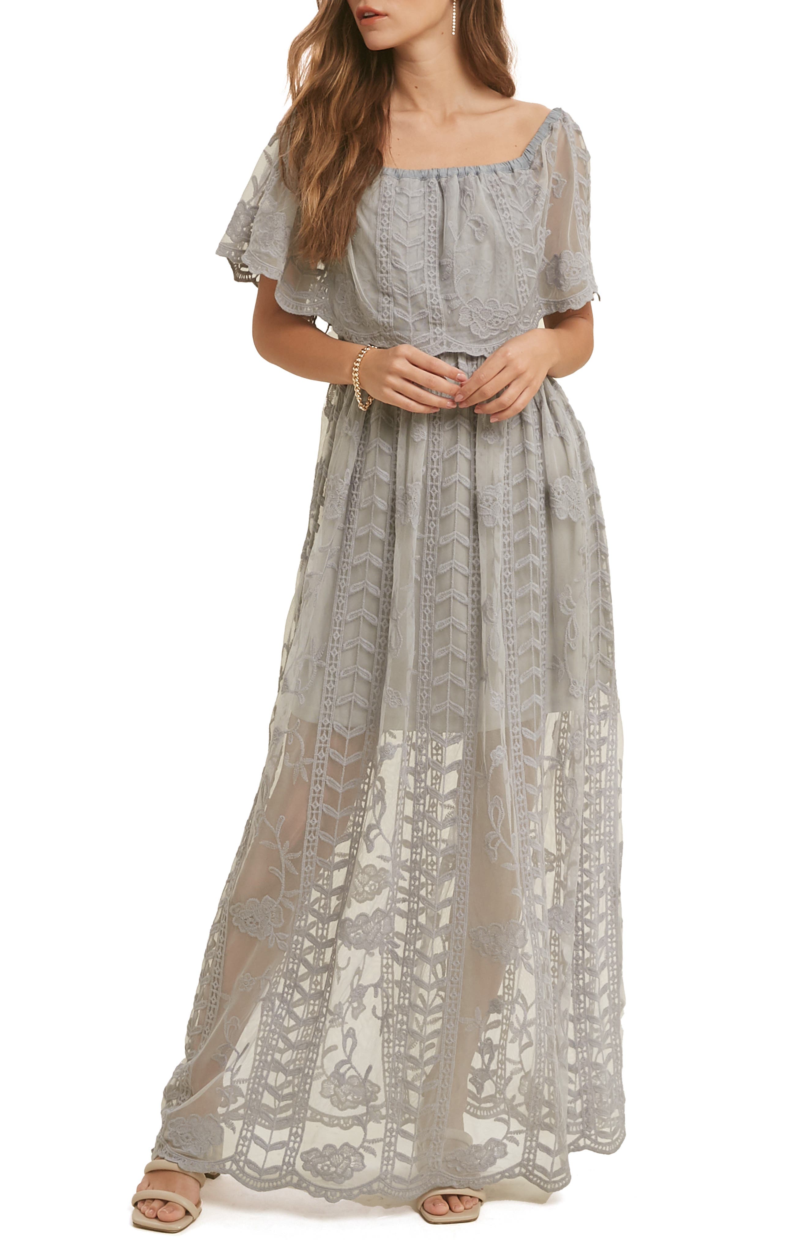 Lace Overlay Off-the-Shoulder Maxi Dress Wishlist