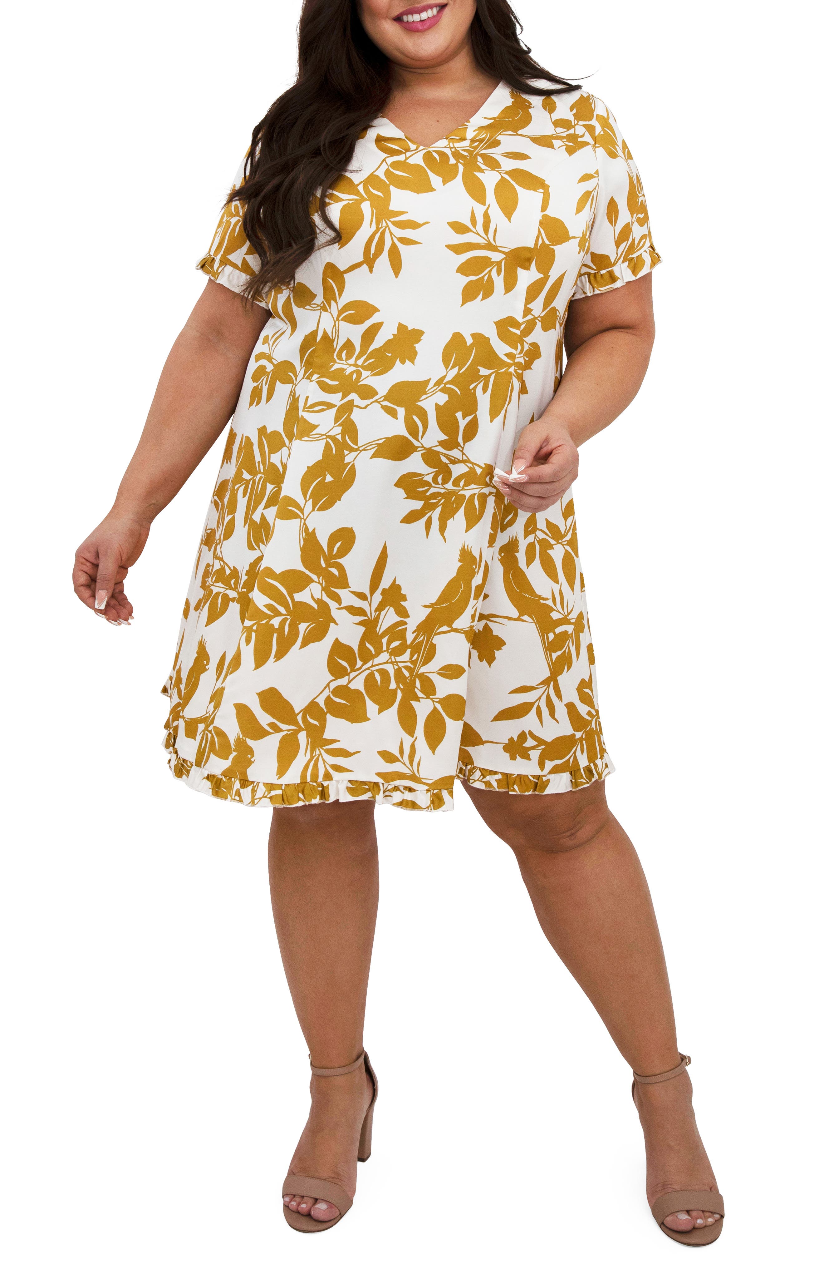 Floral Ruffle Sleeve Shift Dress Maree Pour Toi