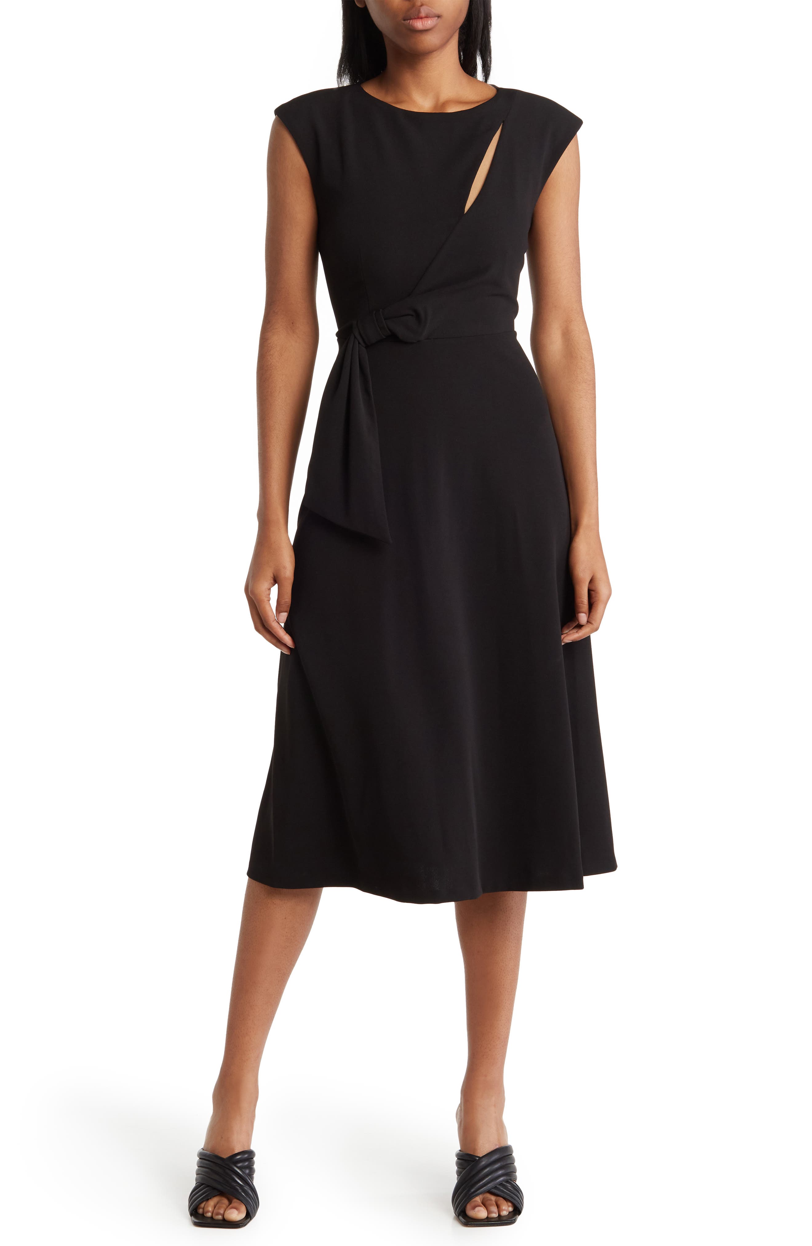 Платье миди трапециевидной формы с короткими рукавами и драпировкой Calvin Klein