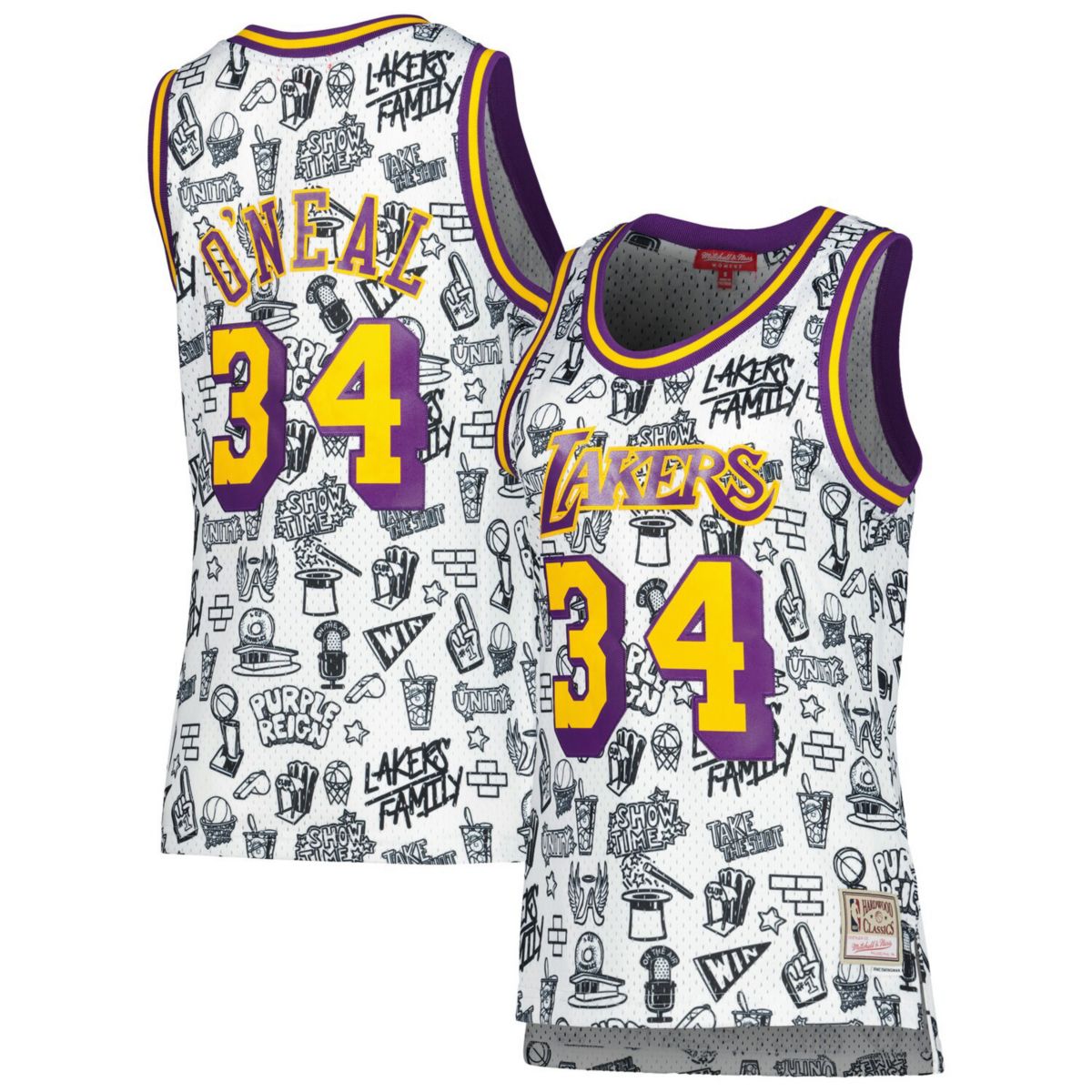 Женская Футболка Mitchell & Ness Шакил О'Нил Белая Лос-Анджелес Лейкерс 1996 Doodle Swingman Mitchell & Ness