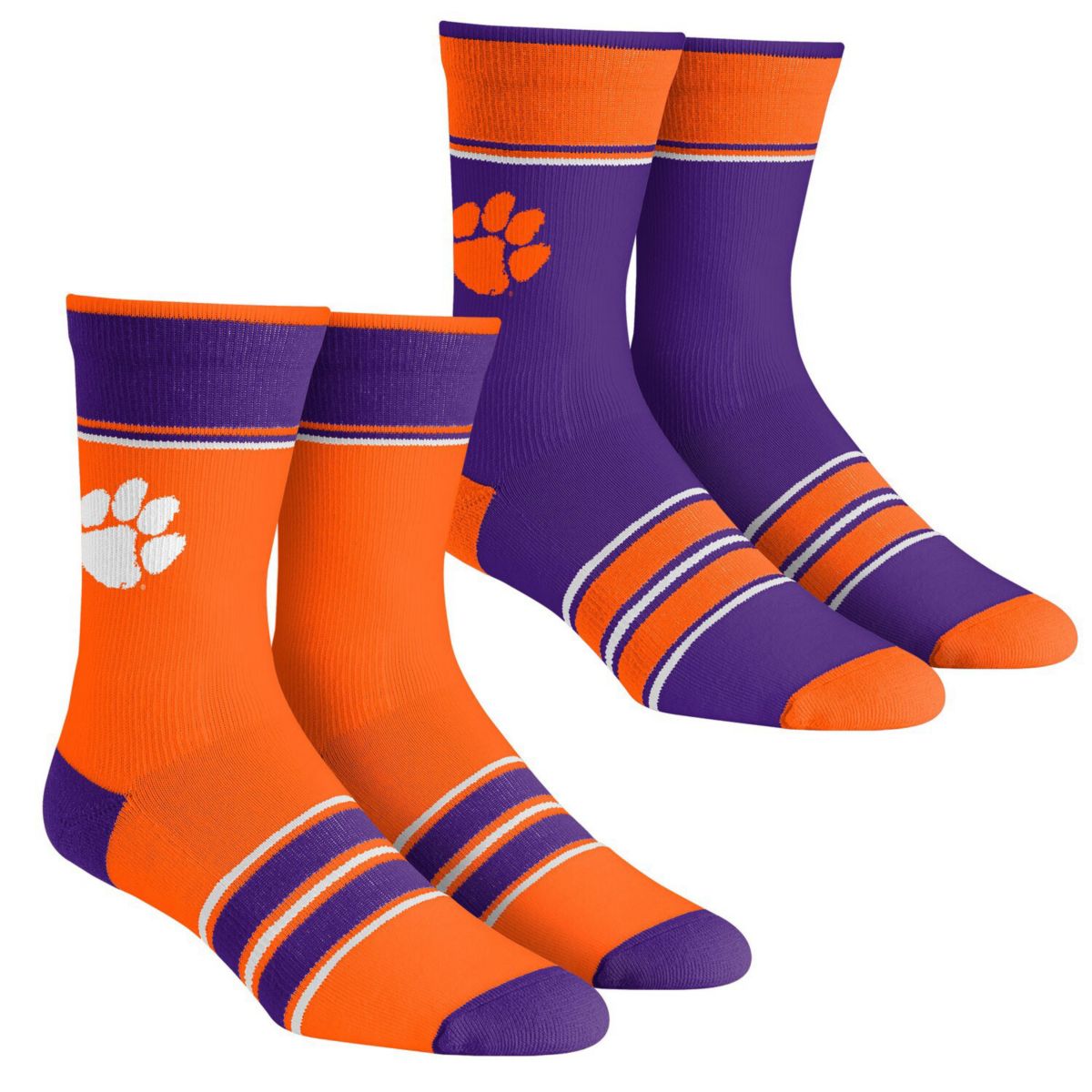 Набор носок Youth Rock Em Socks Clemson Tigers Multi-Stripe, 2 пары, поддержка свода Unbranded