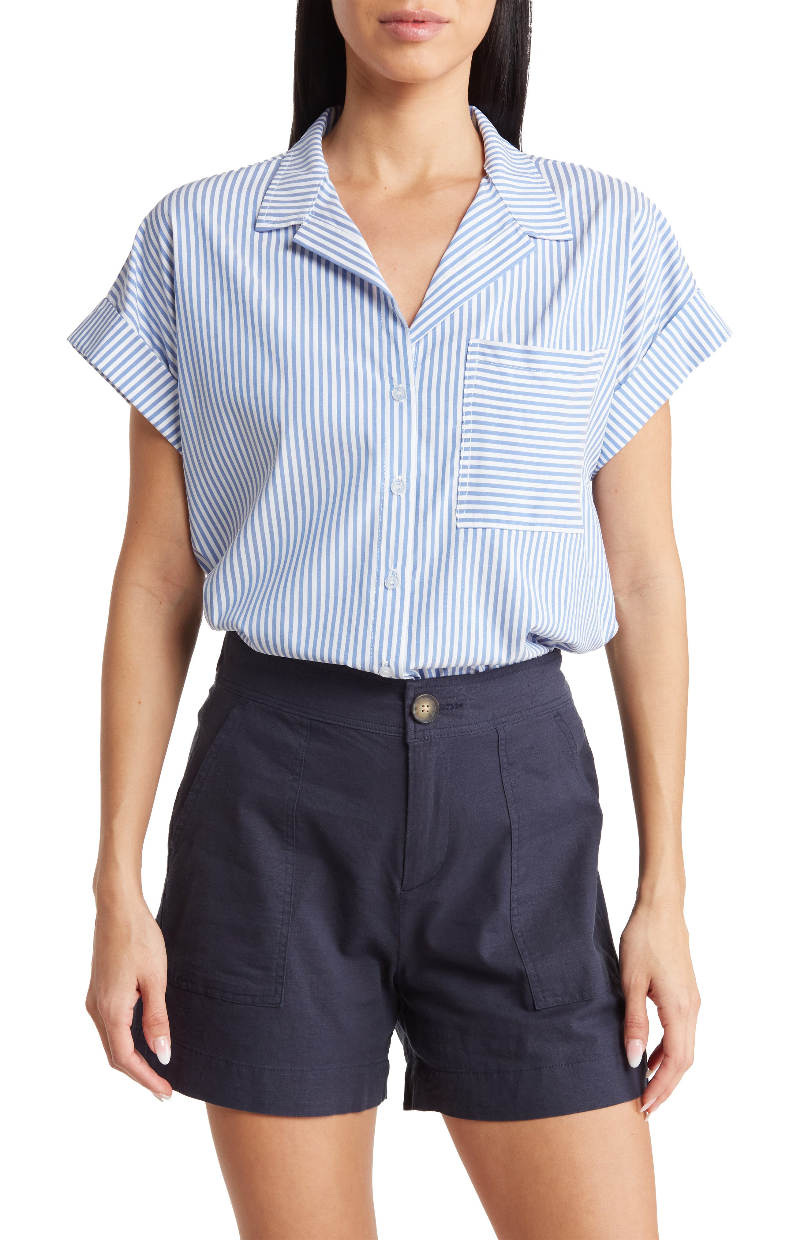 Stripe Short Sleeve Button-Up Shirt Matty M