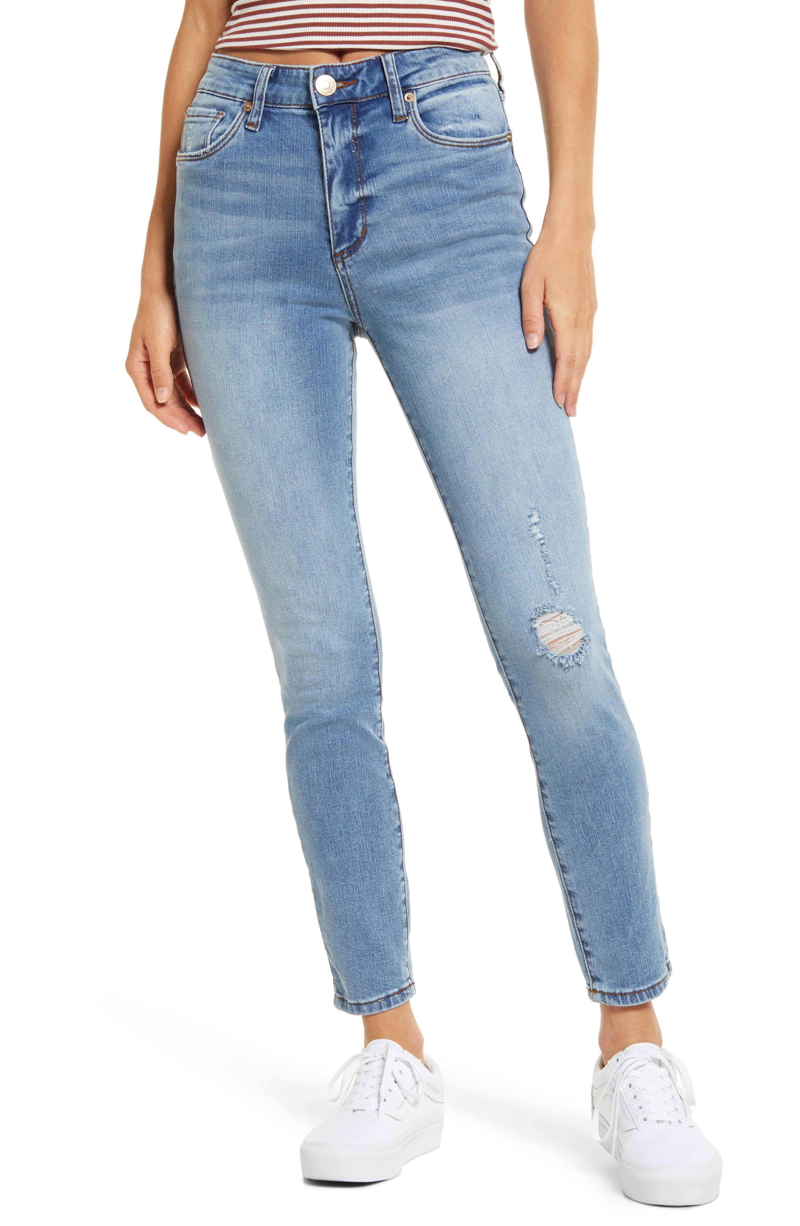 Ellie Distressed High Waist Ankle Skinny Jeans STS BLUE