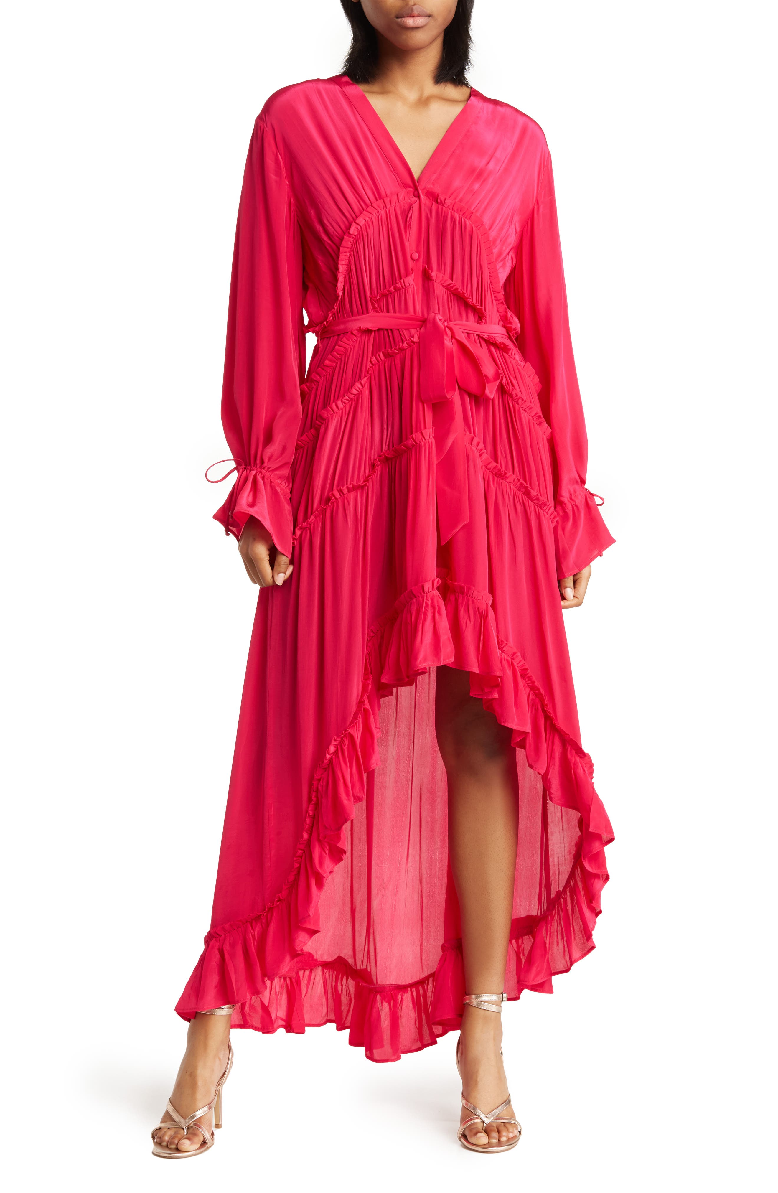 Long Sleeve Ruffle High/Low Maxi Dress Shahida Parides