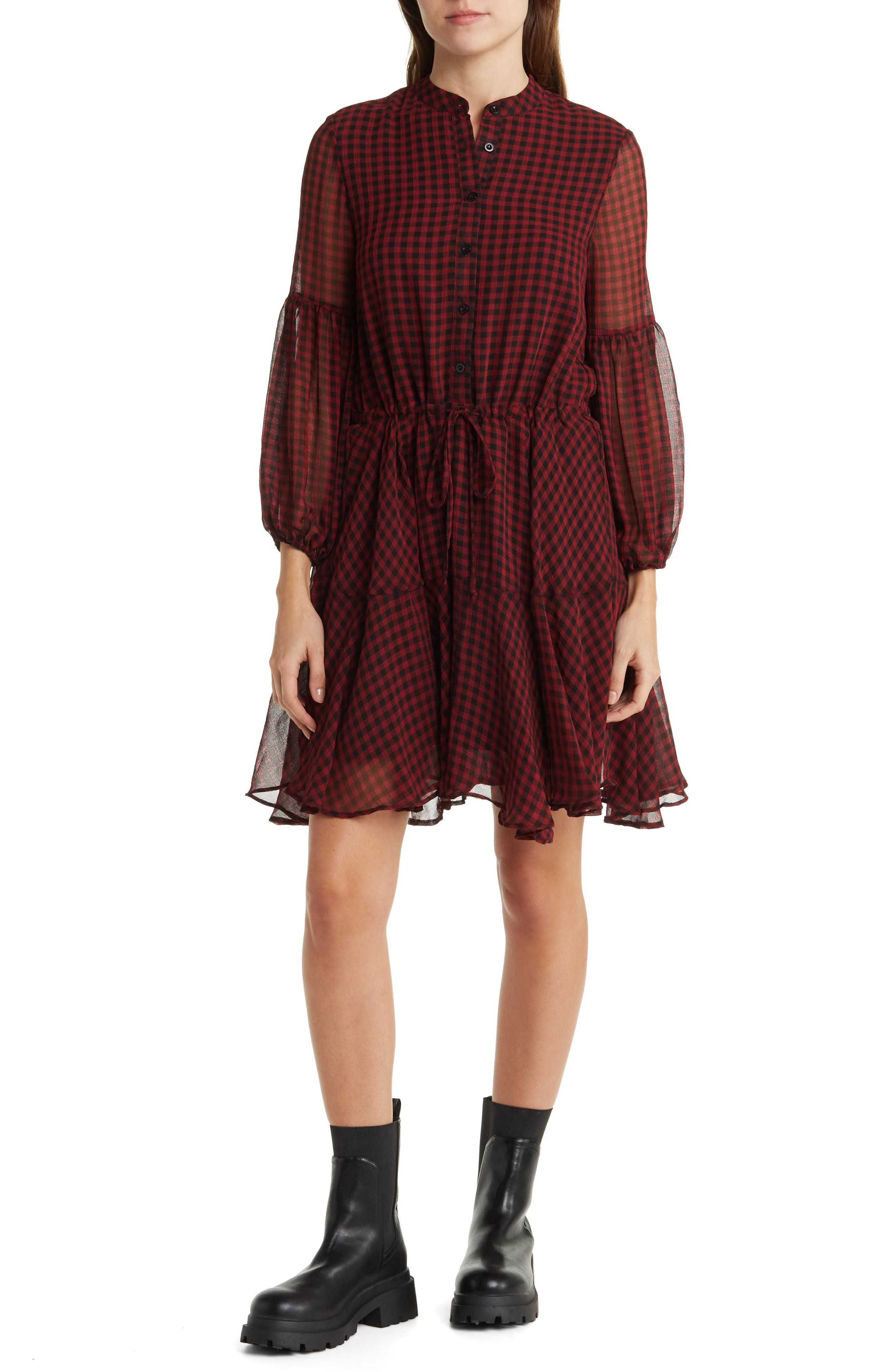 Plaid Long Sleeve Tiered Dress EVER AFTER