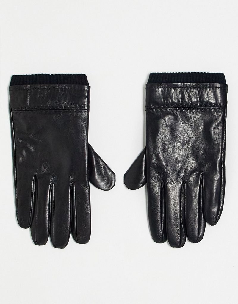 Черные кожаные перчатки с трикотажными манжетами Boardmans Boardmans