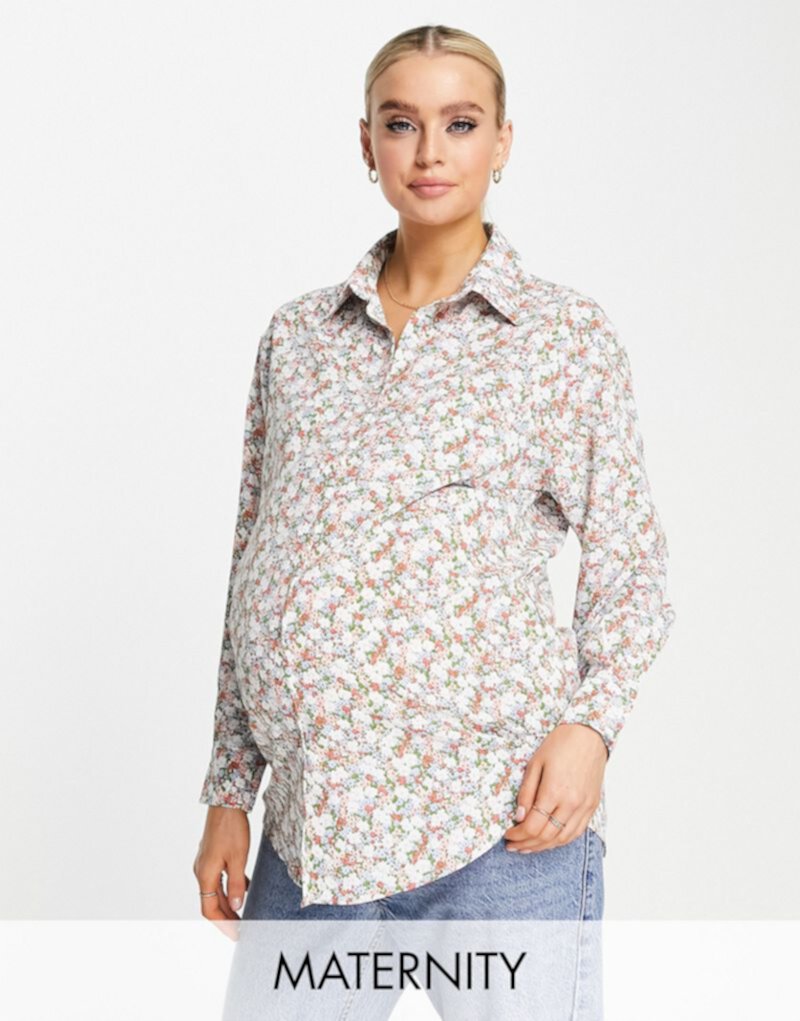 Свободная рубашка-бойфренд с цветочным принтом в стиле ретро Glamorous Maternity GLAMOROUS