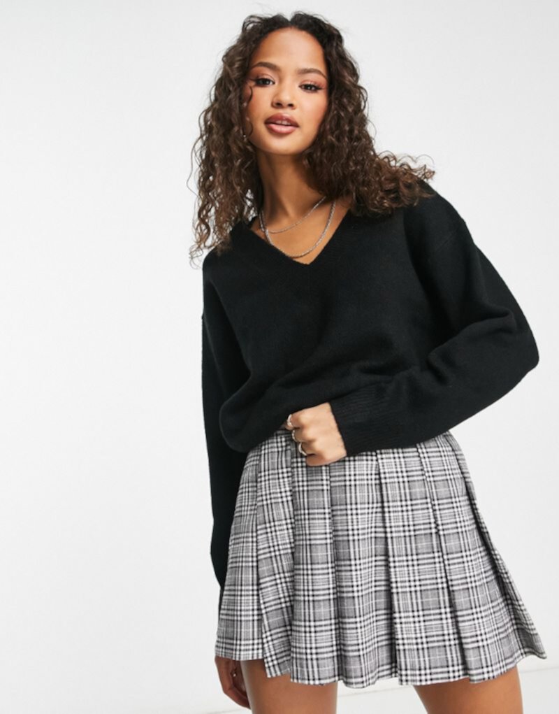Черный вязаный свитер с v-образным вырезом New Look New Look