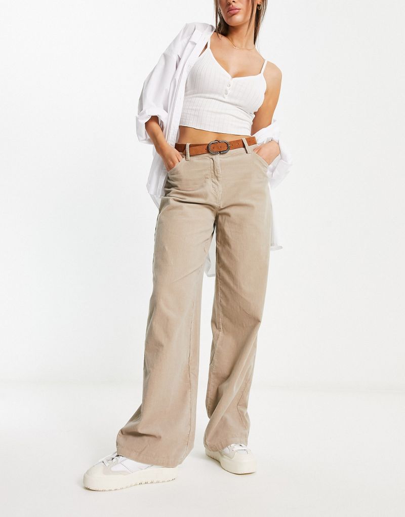 Широкие брюки-кордюрои NA-KD x Annijor в бежевом цвете для женщин, категория - повседневные брюки NAKD