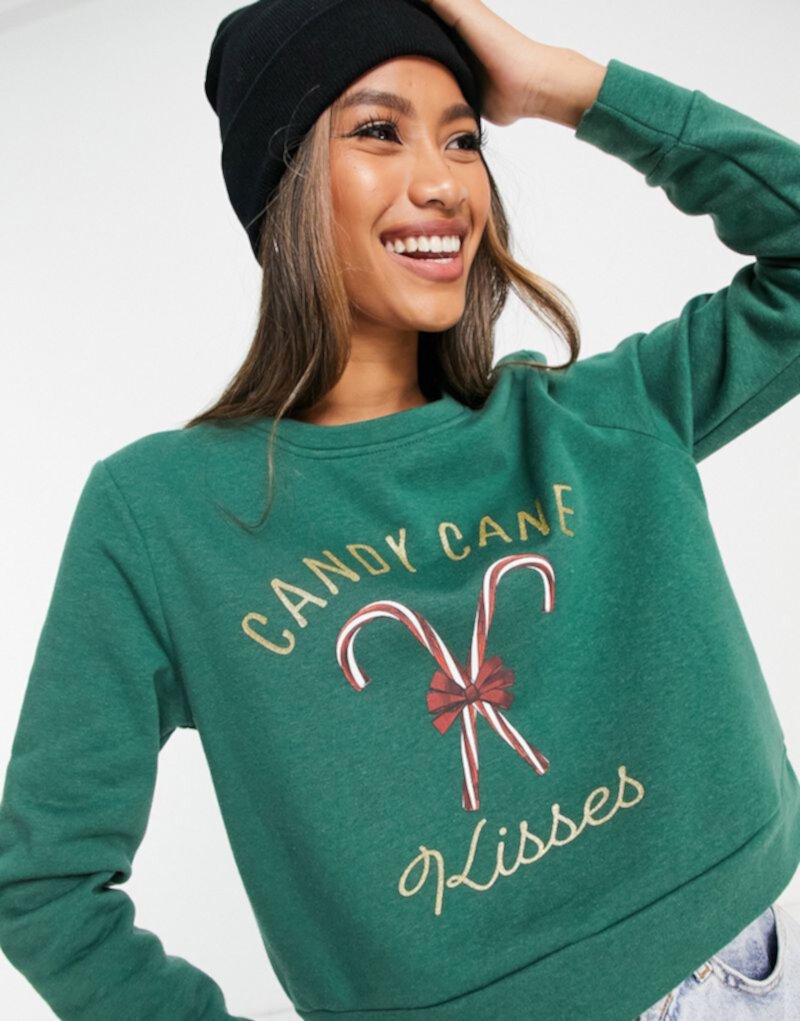 Зеленый укороченный свитшот Only Christmas Candy Cane ONLY