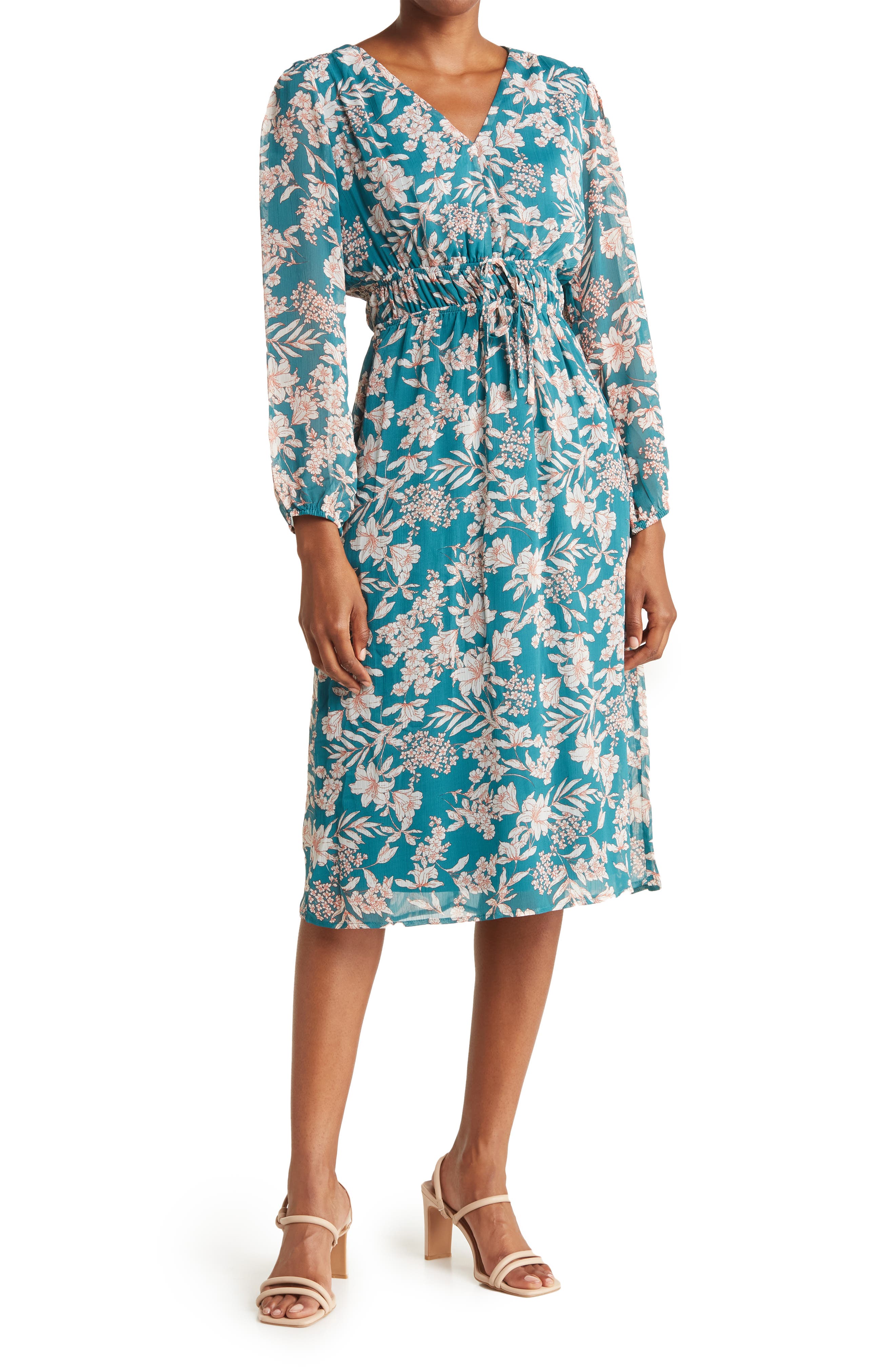 Floral Long Sleeve Fit & Flare Dress Collective Concepts