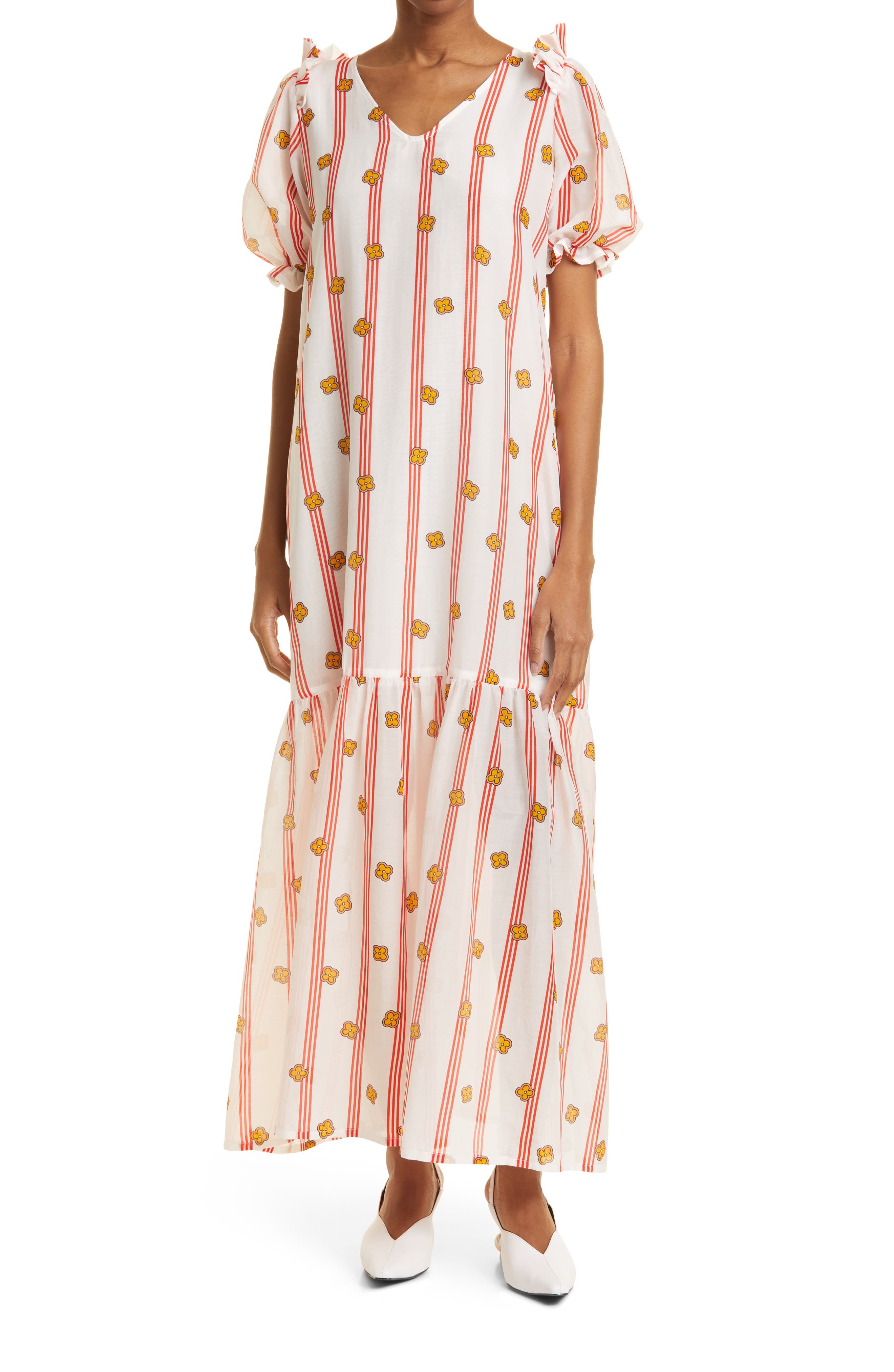 Stripe Ruffle Cotton & Silk Maxi Dress Lisou