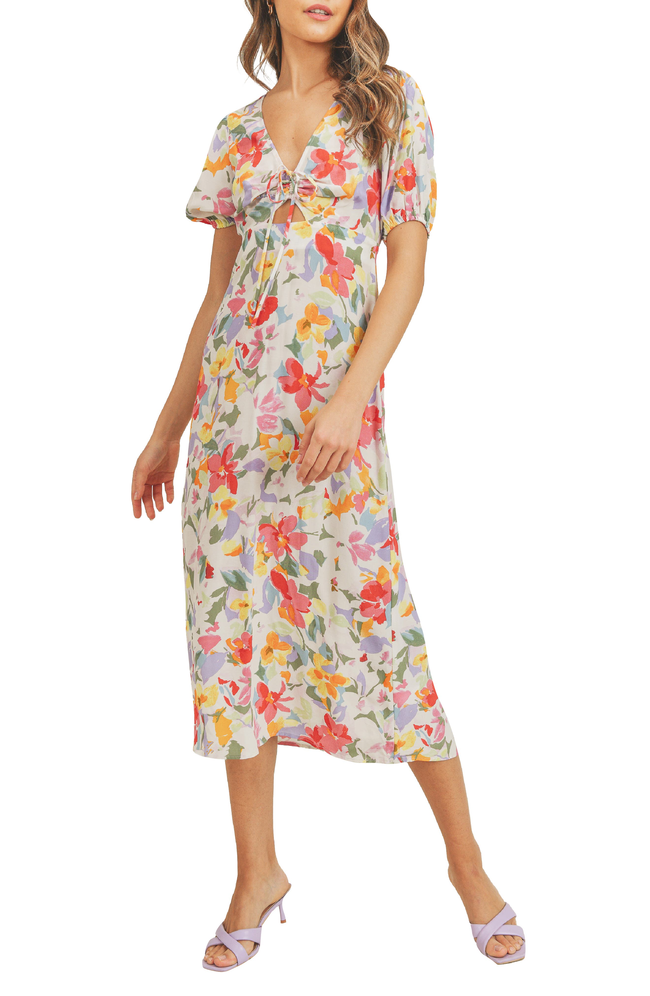 Платье с короткими рукавами и цветочным принтом Lush