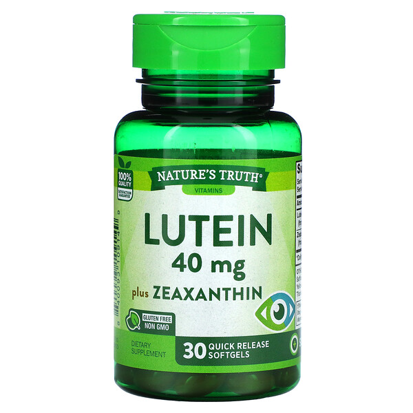 Лютеин, плюс зеаксантин, 40 мг, 30 мягких таблеток быстрого высвобождения Nature's Truth