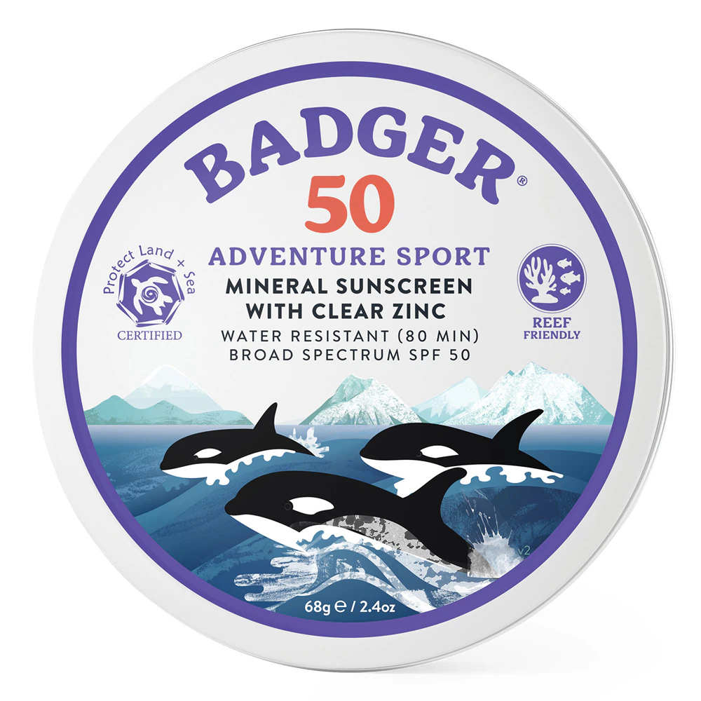 Минеральный солнцезащитный крем Badger SPF 50 Adventure Sport в жестяной банке -- 2,4 унции Badger Basket