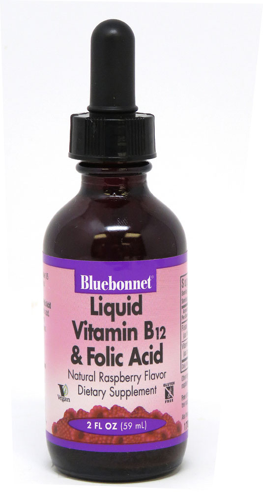 Bluebonnet Nutrition Жидкость с витамином B12 и фолиевой кислотой, натуральная малина - 2 жидких унции Bluebonnet Nutrition