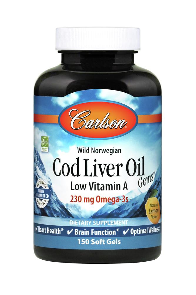 Cod Liver Oil Gems™ Low Vitamin A Lemon -- 230 mg - 150 Softgels (Мягкие капсулы) Carlson