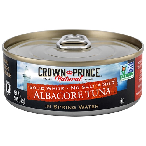 Non-GMO Albacore Tuna Solid White In Spring Water No Salt Added -- 5 oz Crown Prince