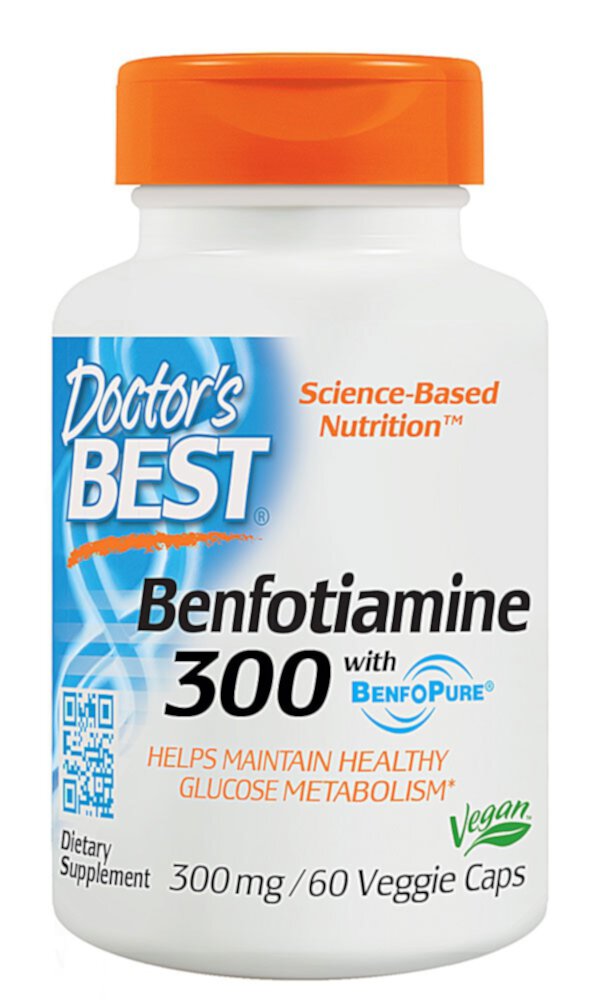Бенфотиамин 300, Витамин B1 Жирорастворимый - 300 мг - 60 растительных капсул - Doctor's Best Doctor's Best