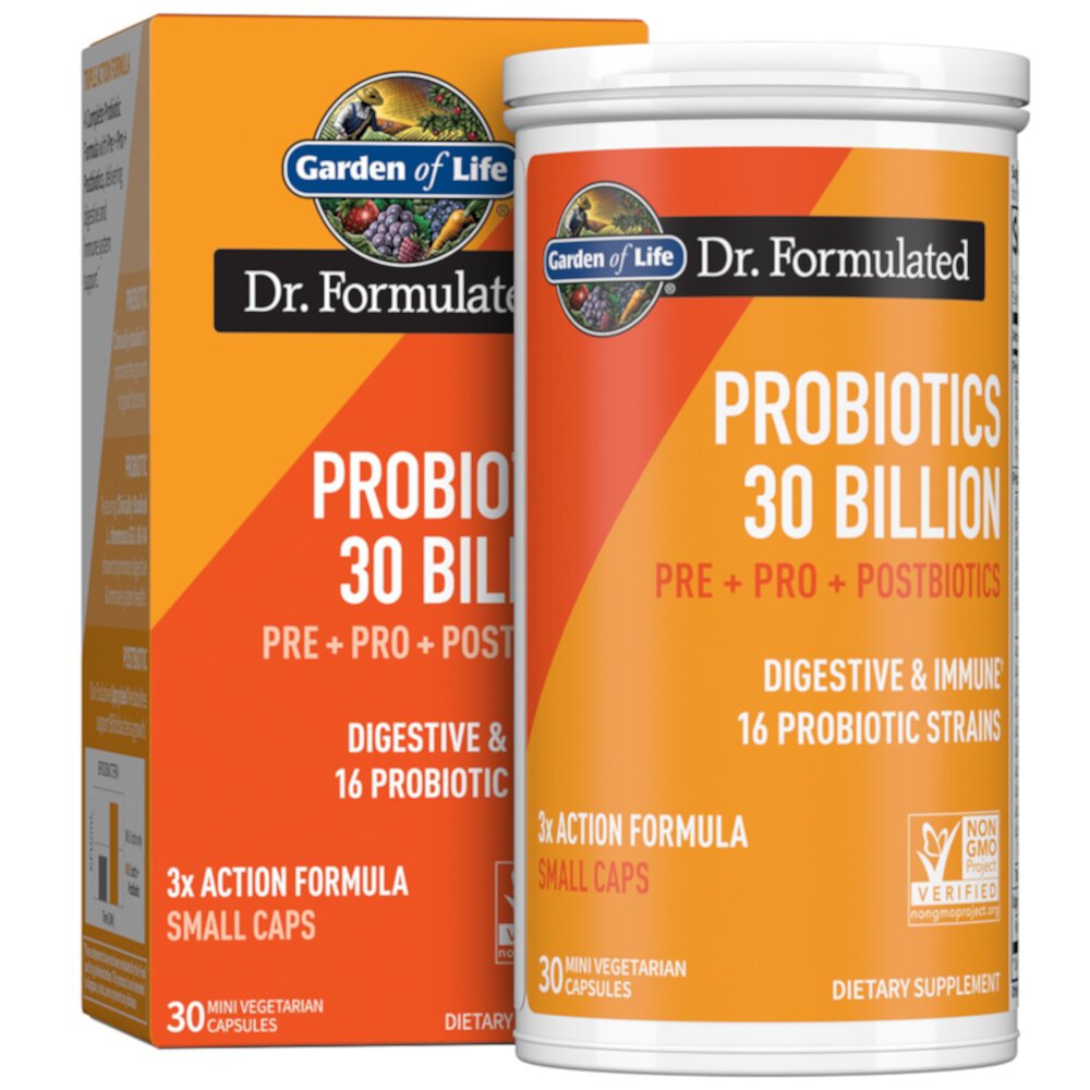 Пробиотики Dr. Formulated Pre + Pro + Postbiotics - 30 миллиардов - 30 мини вегетарианских капсул - Garden of Life Garden of Life