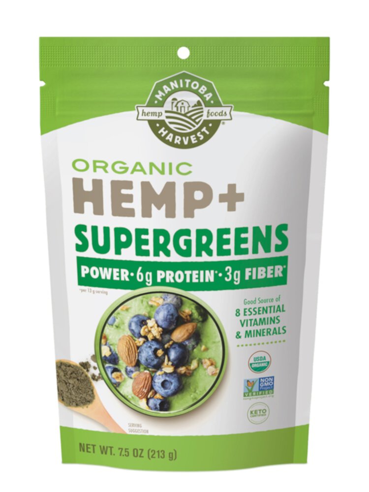 Organic Hemp+ Supergreens Powder (Порошок) -- 7.5 oz (Унции) Manitoba Harvest