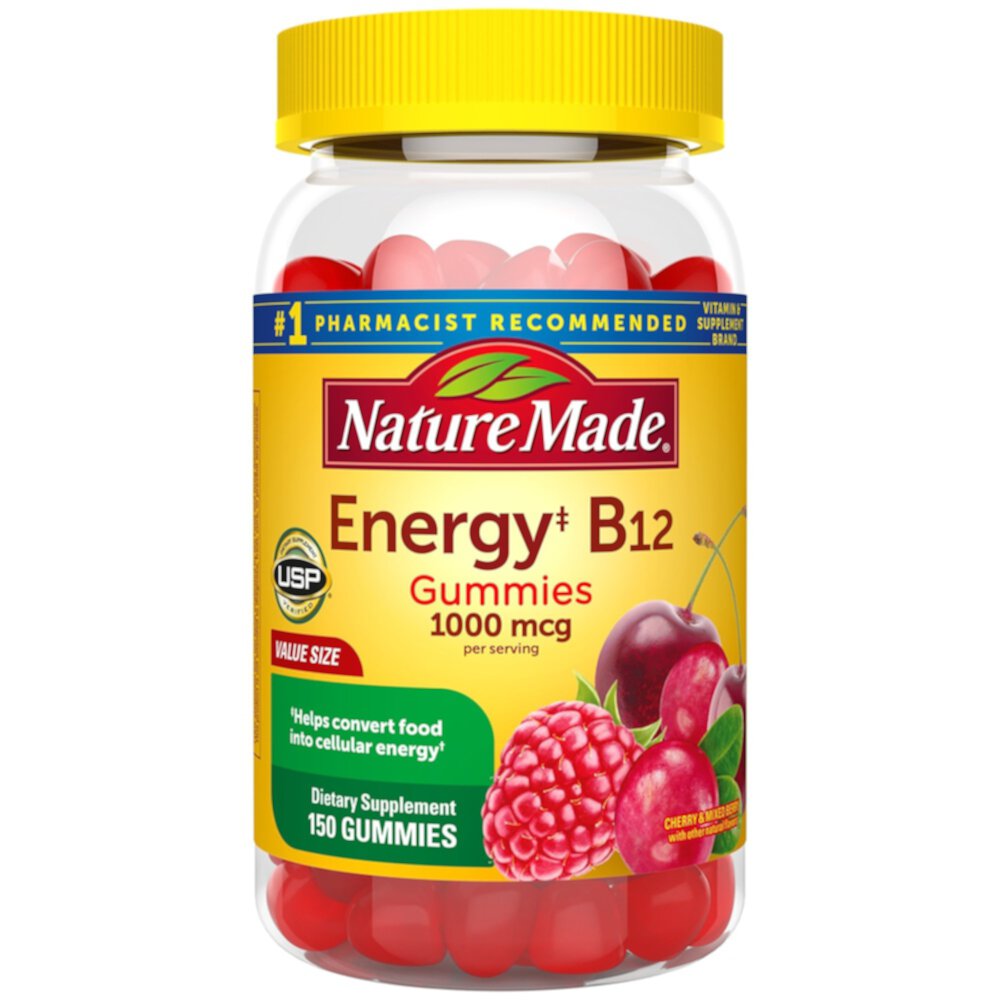 Nature Made Energy Жевательные конфеты B12 для взрослых с вишней и ягодами — 150 жевательных конфет Nature Made