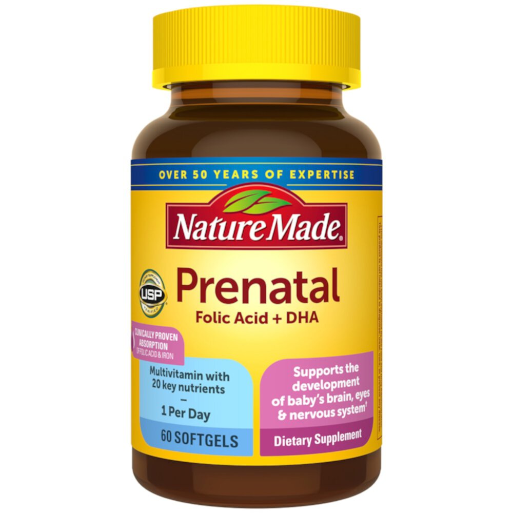 Prenatal Folic Acid + DHA -- 60 Softgels (Мягкие капсулы) Nature Made