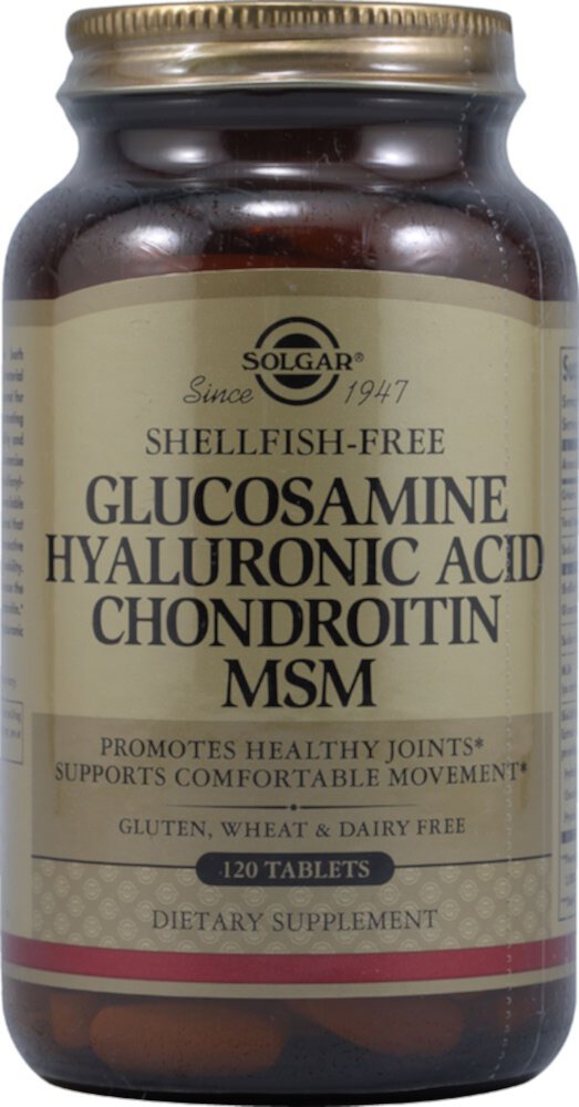 Глюкозамин Гиалуроновая кислота Хондроитин МСМ Без моллюсков -- 120 таблеток Solgar