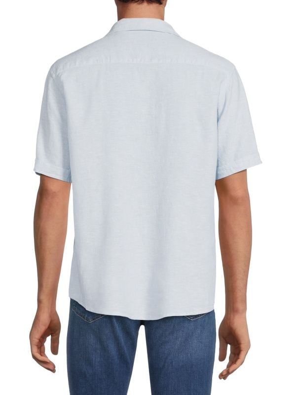 Рубашка на пуговицах с короткими рукавами из смеси льна Saks Fifth Avenue