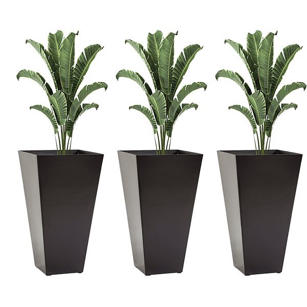 Outsunny 28&#34; Tall Plastic Flower Pot Set of 3 Large Outdoor and Indoor Plastic Garden Planters for Entryway Patio Yard Grey Outsunny