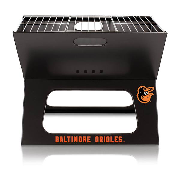 Портативный гриль Picnic Time Baltimore Orioles X-Grill с чугунной решеткой, 47 см х 28 см, в черной сумке, для пикника и кемпинга Picnic Time