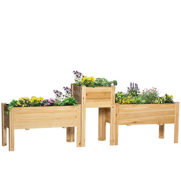 Outsunny Raised Garden Bed Set of 3 Elevated Wood Planter Box with Legs and Bed Liner for Backyard and Patio to Grow Vegetables Herbs and Flowers Natural Outsunny