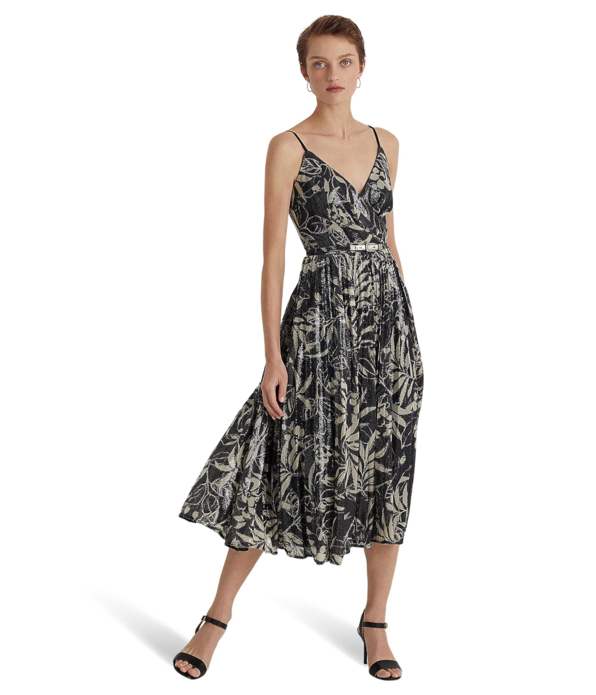 Коктейльное платье с блестками и принтом Ralph Lauren