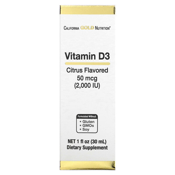 Витамин D3, Цитрусовый вкус - 2000МЕ - 30 мл - California Gold Nutrition California Gold Nutrition